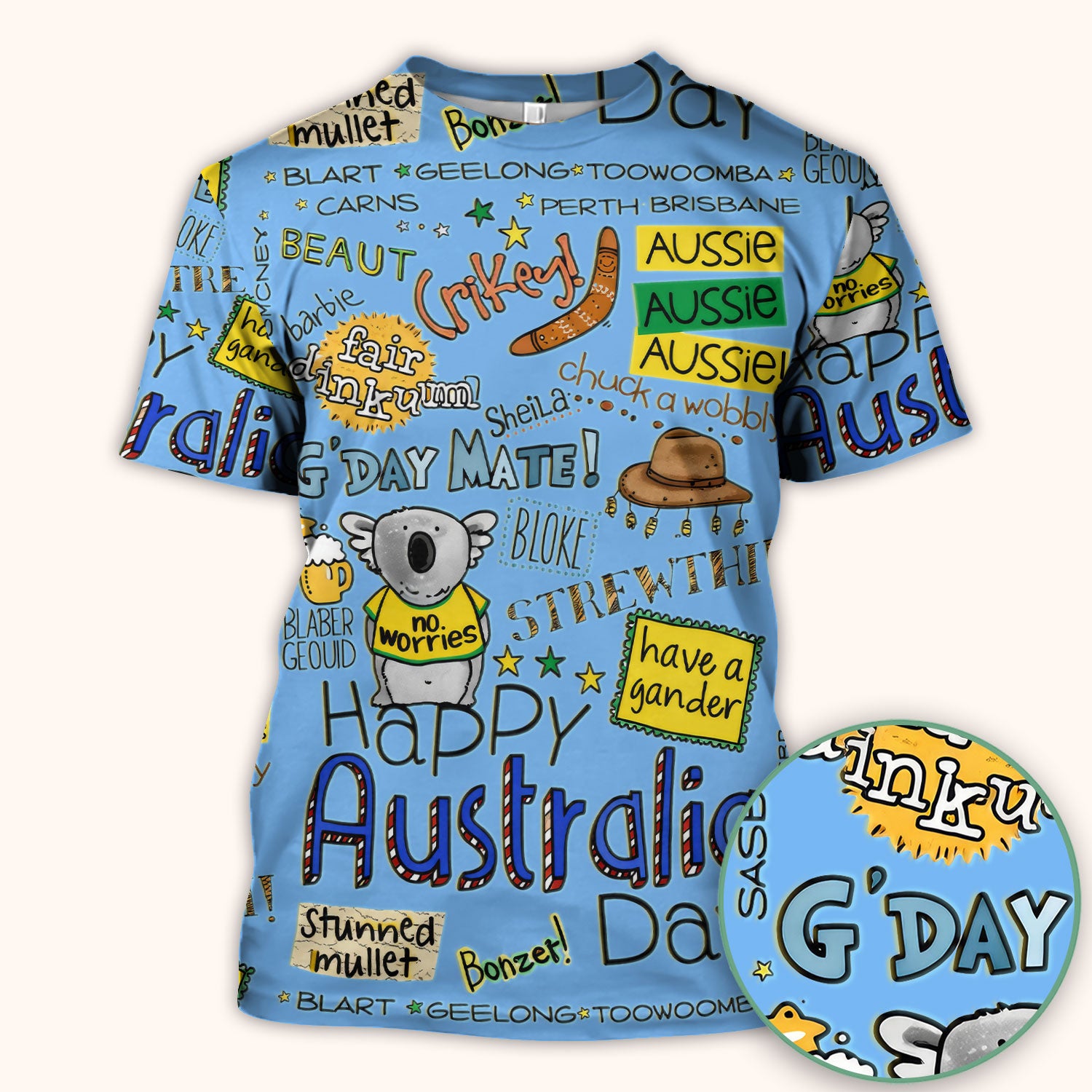 Cute Cartoon Koala Australia Pattern Scrub Top, Breathable Fabrics Nursing Uniform