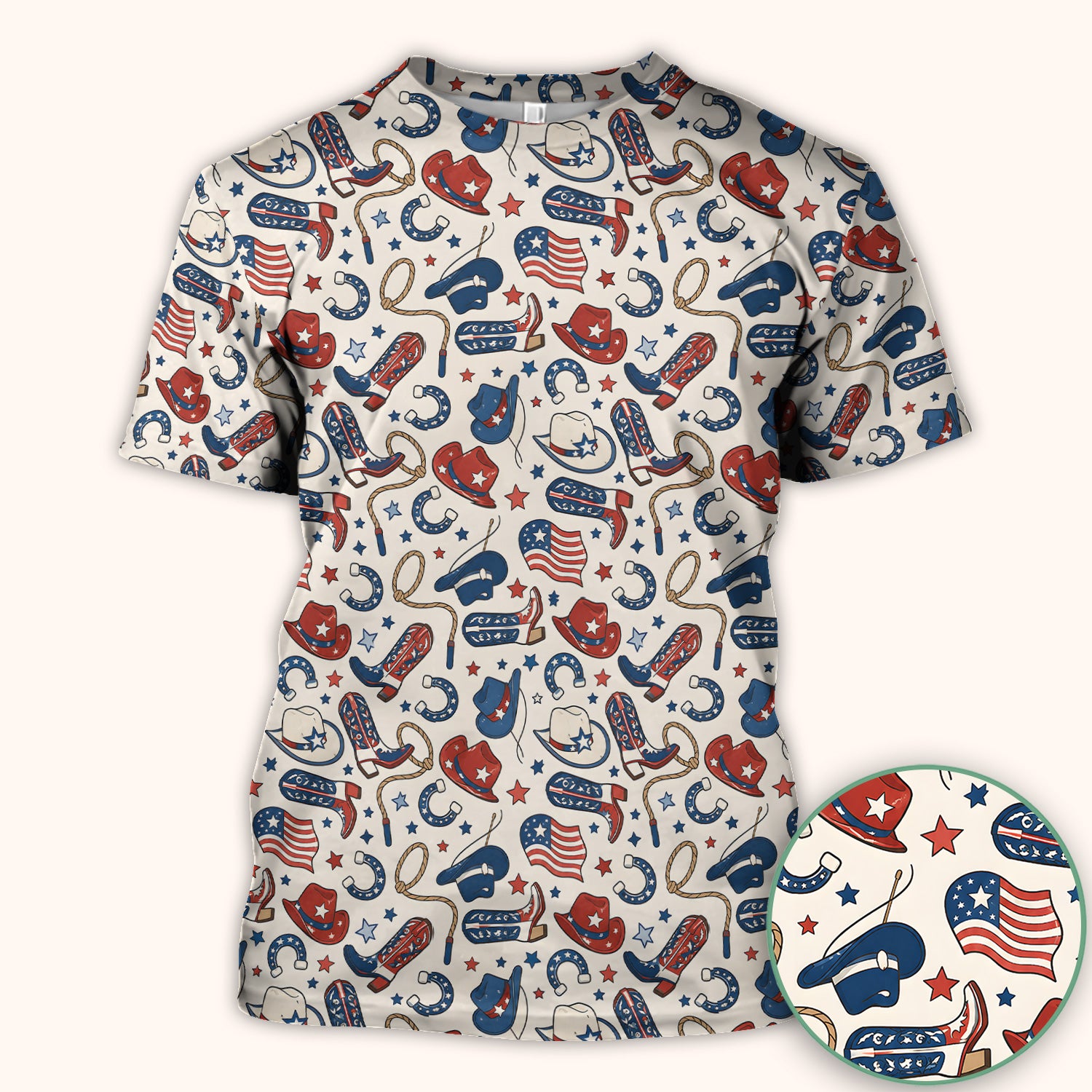 Patriotic Cowboy Boots Horseshoe Pattern Scrub Top, Comfortable Scrubs for Nurses