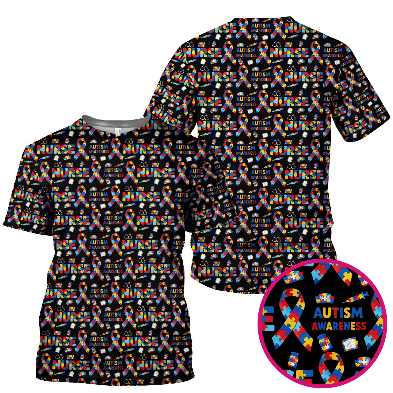 Autism Awareness Nurse Puzzle Ribbon Print Scrubs, Comfortable Scrubs for Nurses