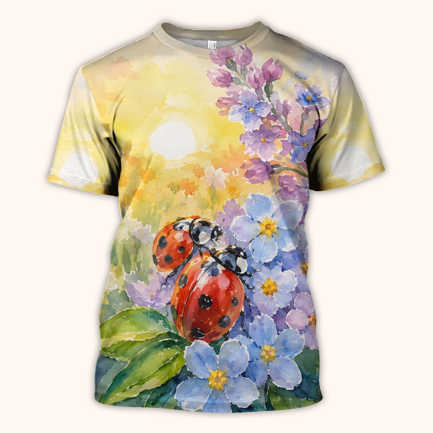 Ladybug Spring Flower Garden Print Scrub Top, Comfortable Scrubs for Nurses