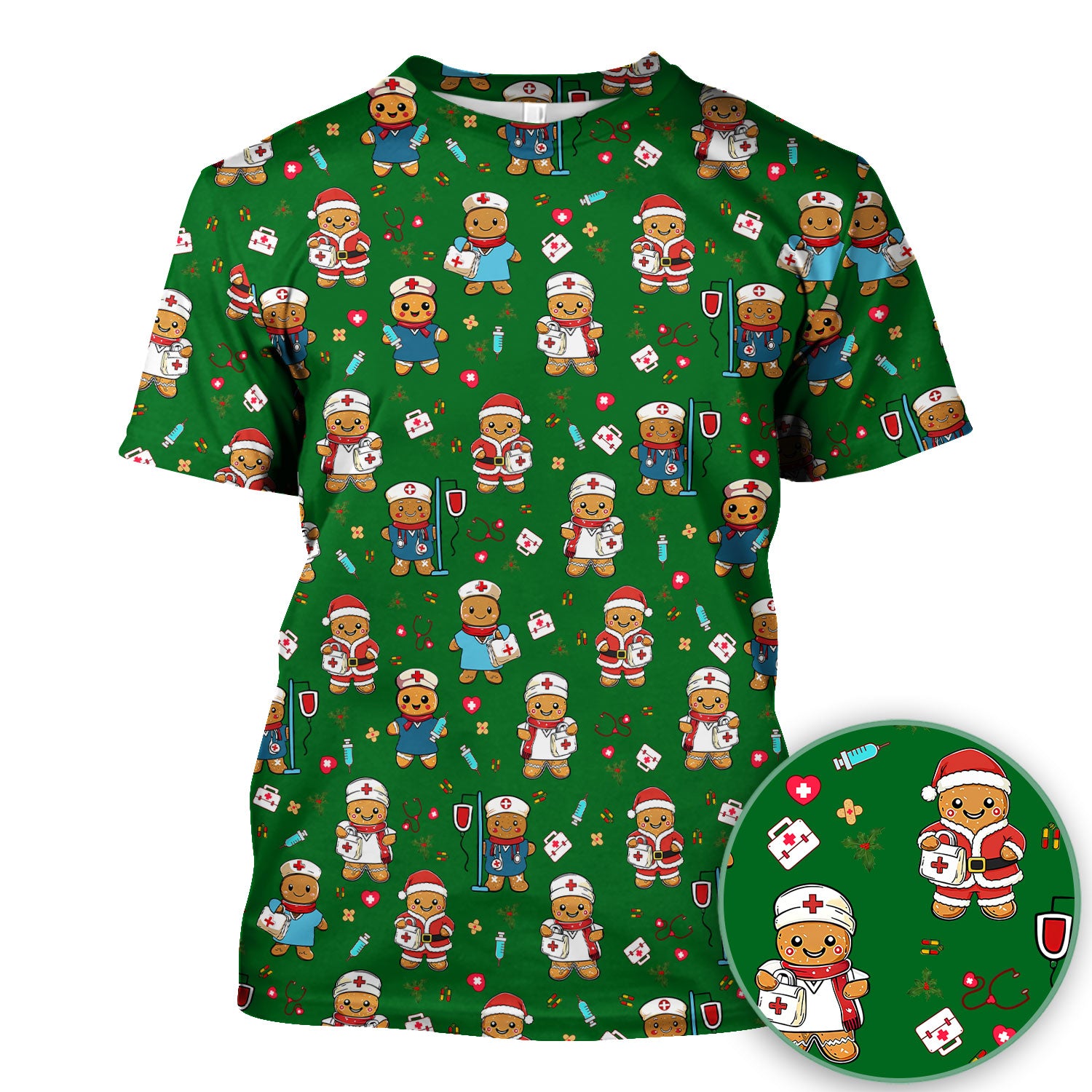 Christmas Gingerbread Nurse Scrub Top for Women - Cute Holiday Medical Uniform - Funny Shirt for RN LPN CNA Xmas Gift