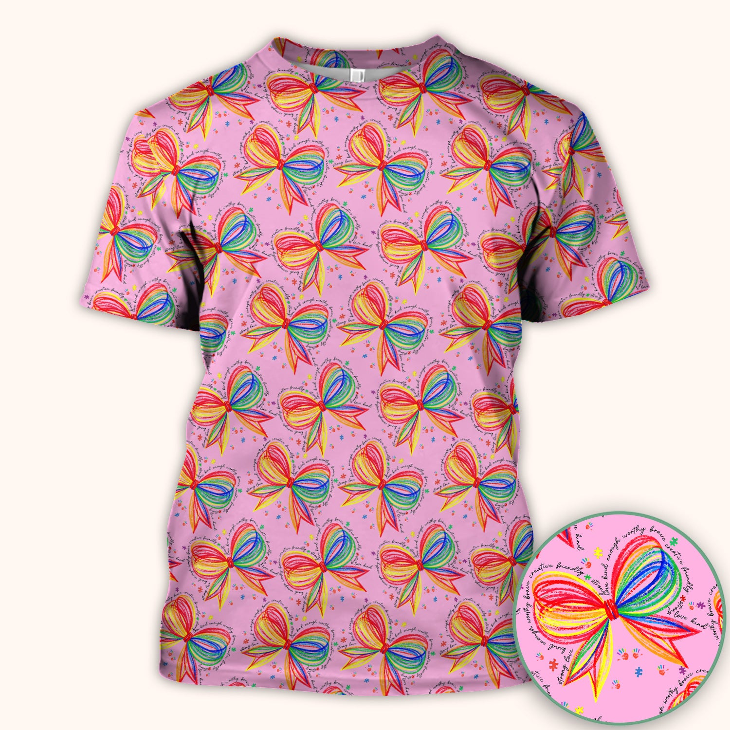 Colorful Rainbow Bow Pattern Scrub Top, Comfortable Scrubs for Nurses