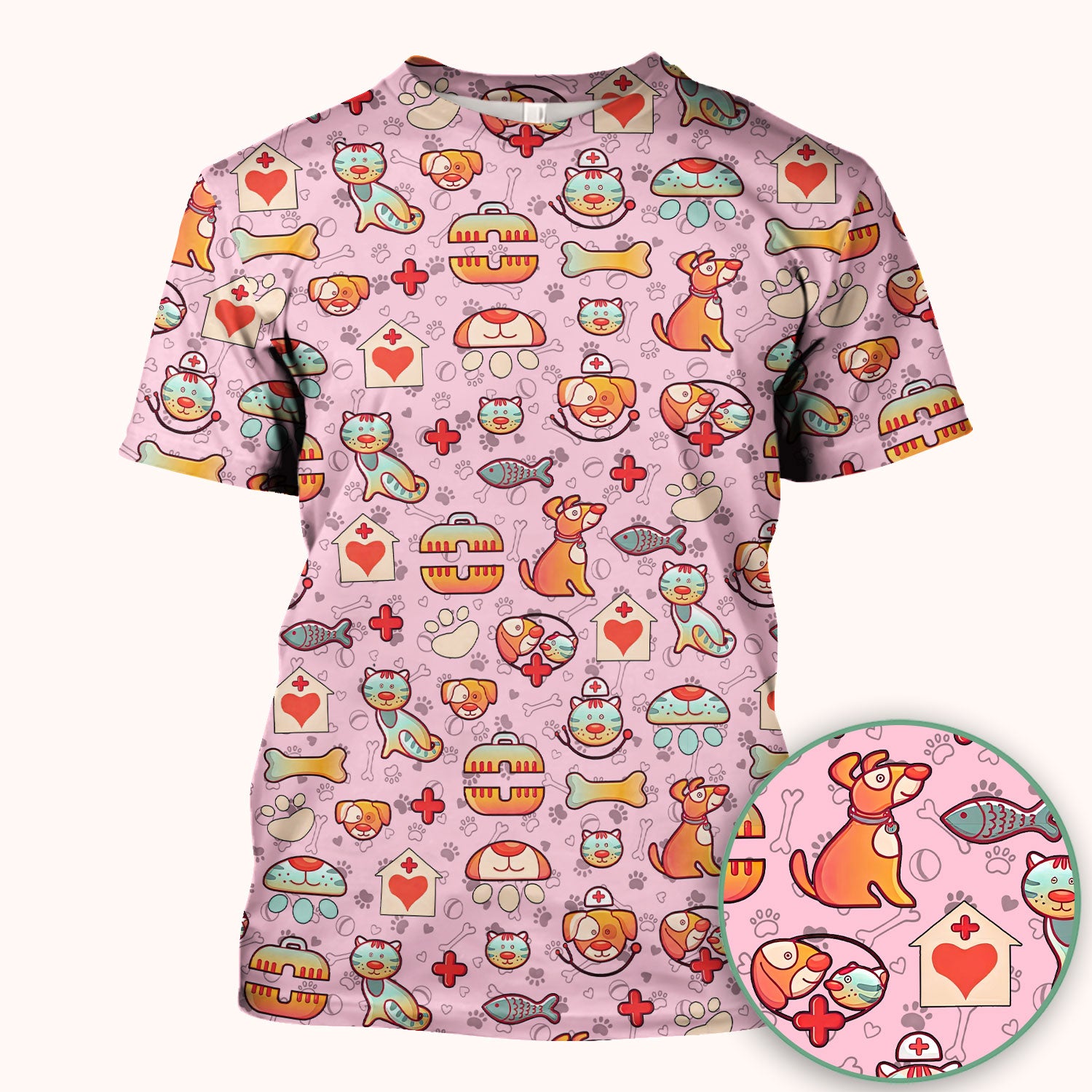 Veterinary Nurse Scrub Top - Cute Cat Dog Paw Print Medical Shirt - Fun Animal Pattern Vet Tech Scrubs for Women RN CNA