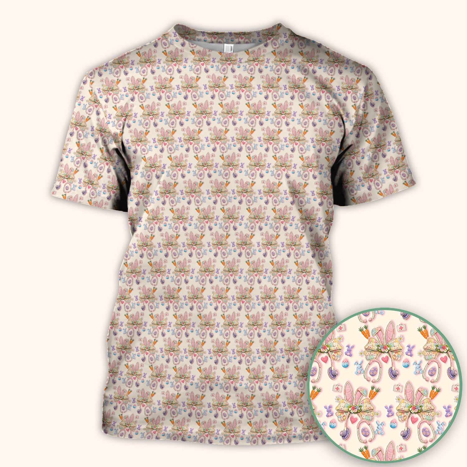 Easter Bunny Stethoscope Pastel Print Scrub Top, Comfortable Scrubs for Nurses