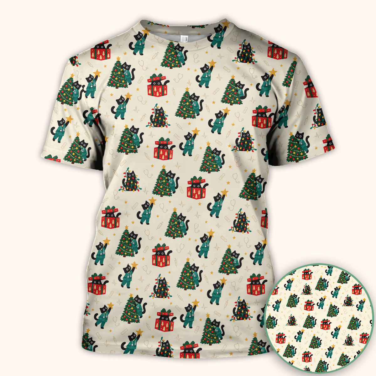 Christmas Black Nurse Cats And Trees Scrub Top, Comfortable Scrubs for Nurses