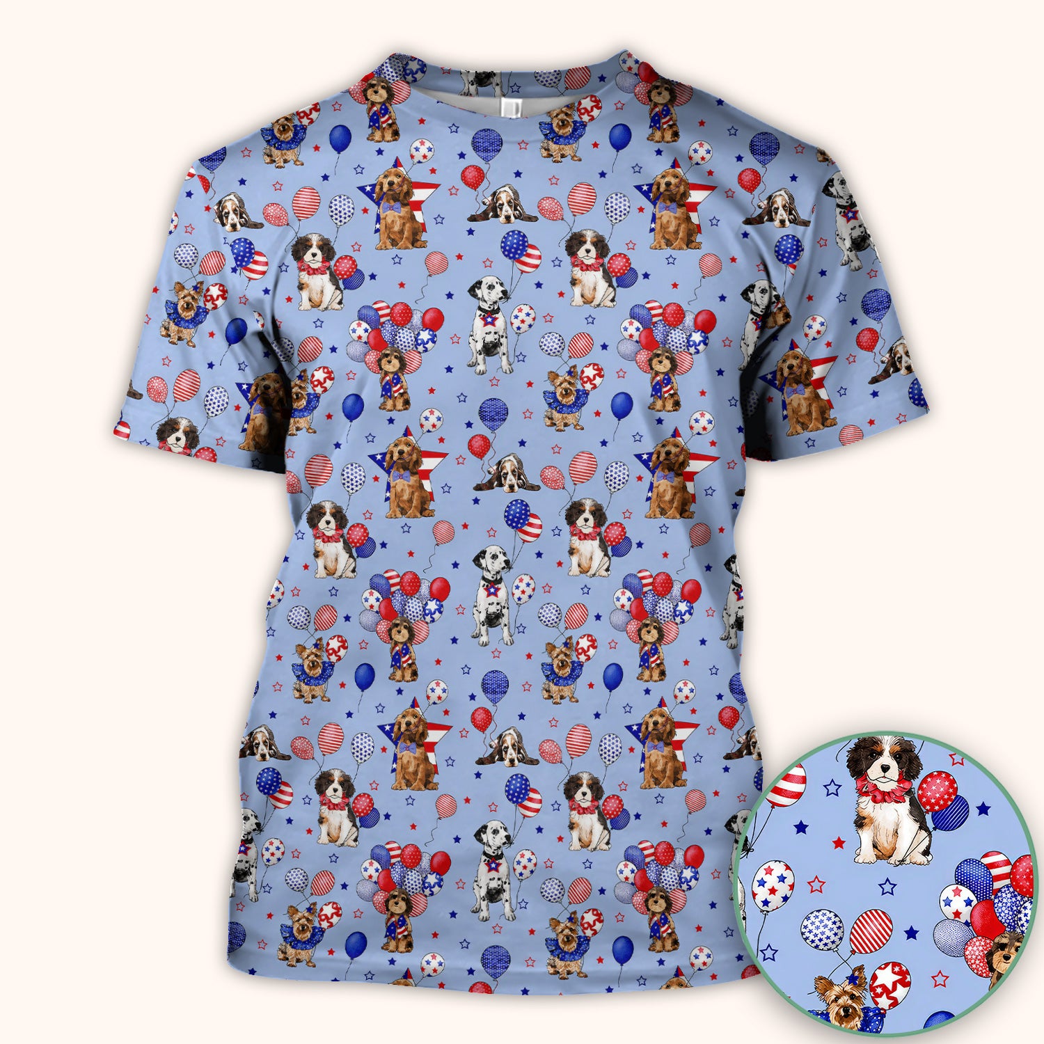 Patriotic Dogs With USA Flag Balloons Pattern Scrub Top, Comfortable Scrubs for Nurses
