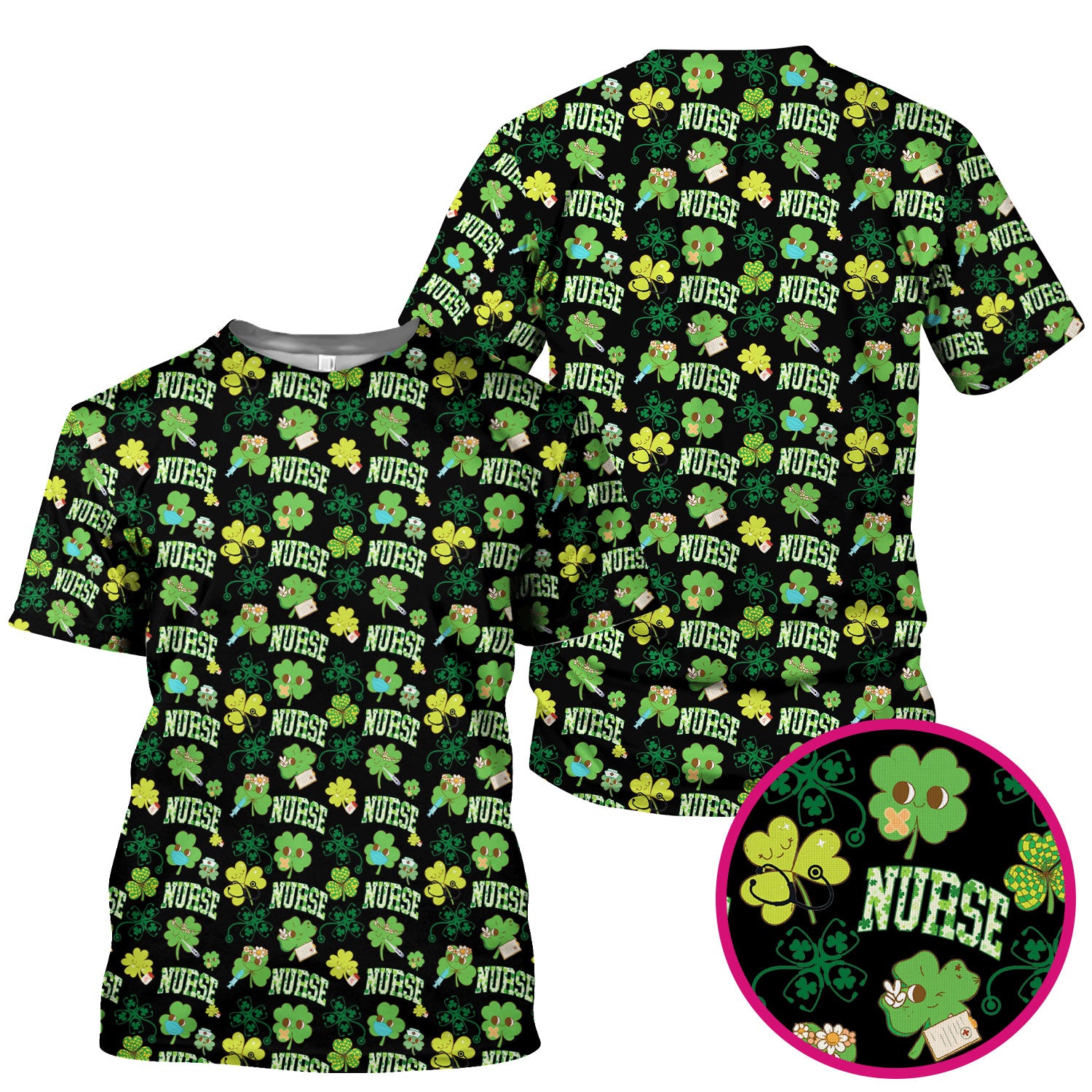Lucky Shamrock Nurse Scrub Top, St. Patrick’s Day Nursing Shirt, Breathable Fabrics Nursing Uniform