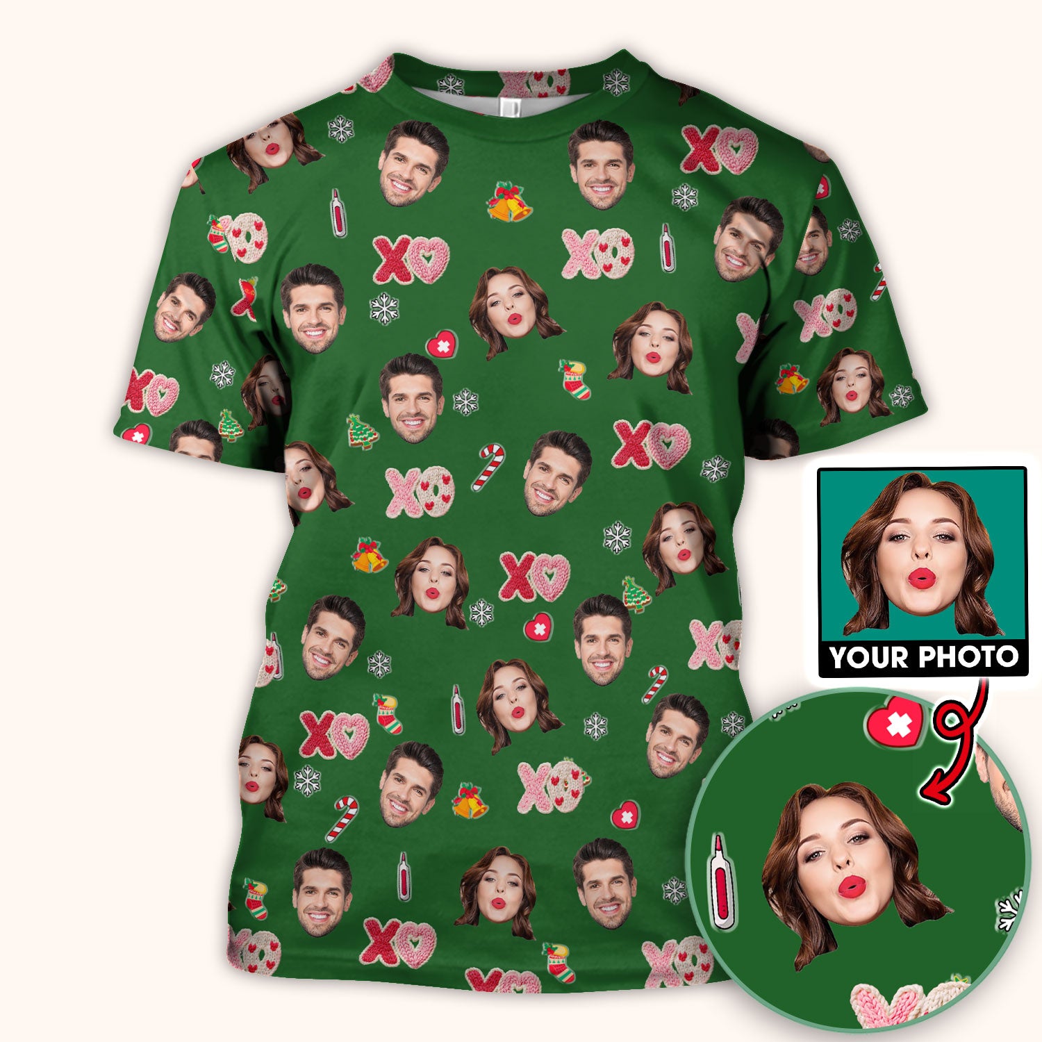 Personalized Photo Scrub Top, Custom Face XOXO Scrub Shirt, Breathable Fabrics Nursing Uniform