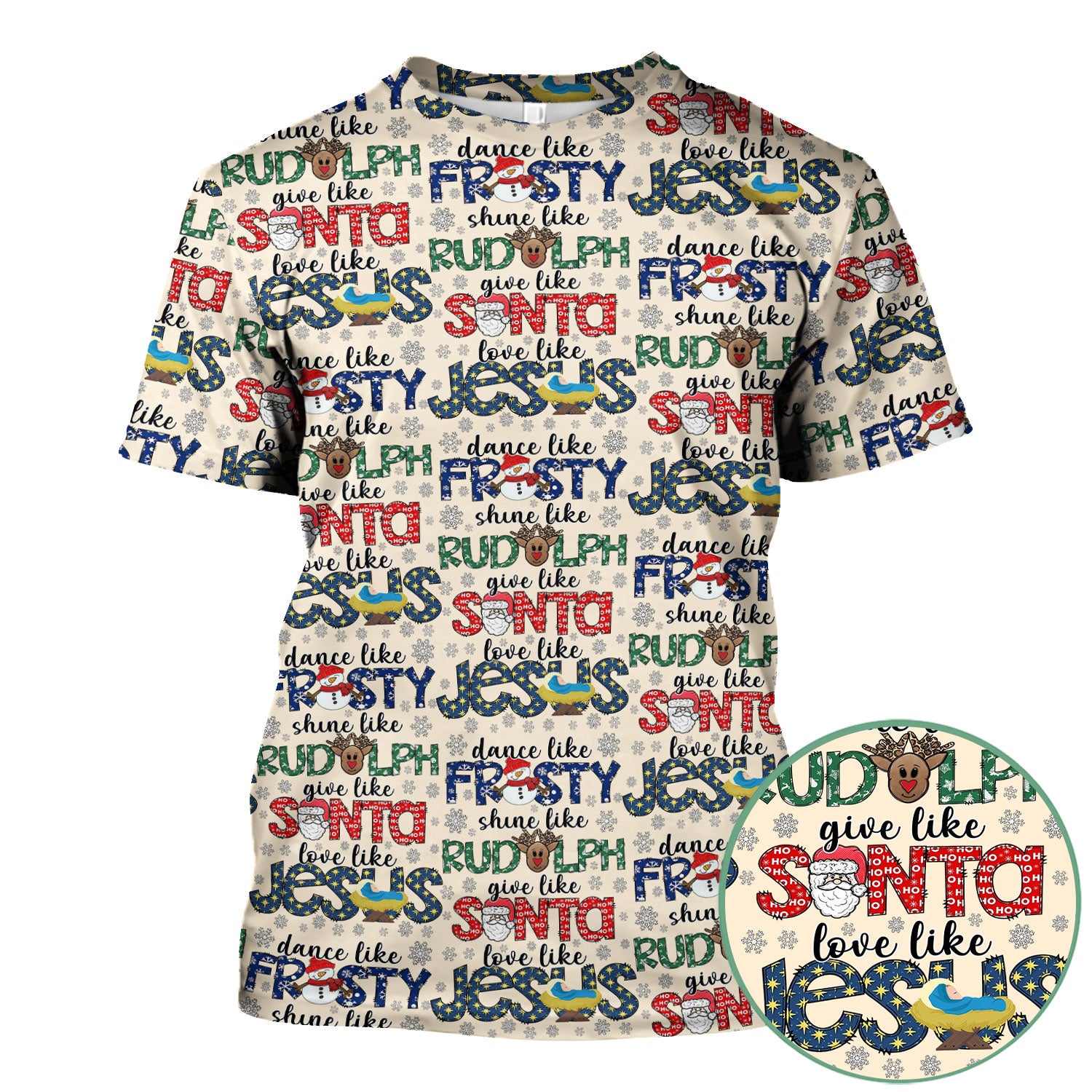Christmas Rudolph Nurse Scrub Top for Women - Dance Like Frosty Shine Like Rudolph Give Like Santa Love Like Jesus - Holiday Med Shirt
