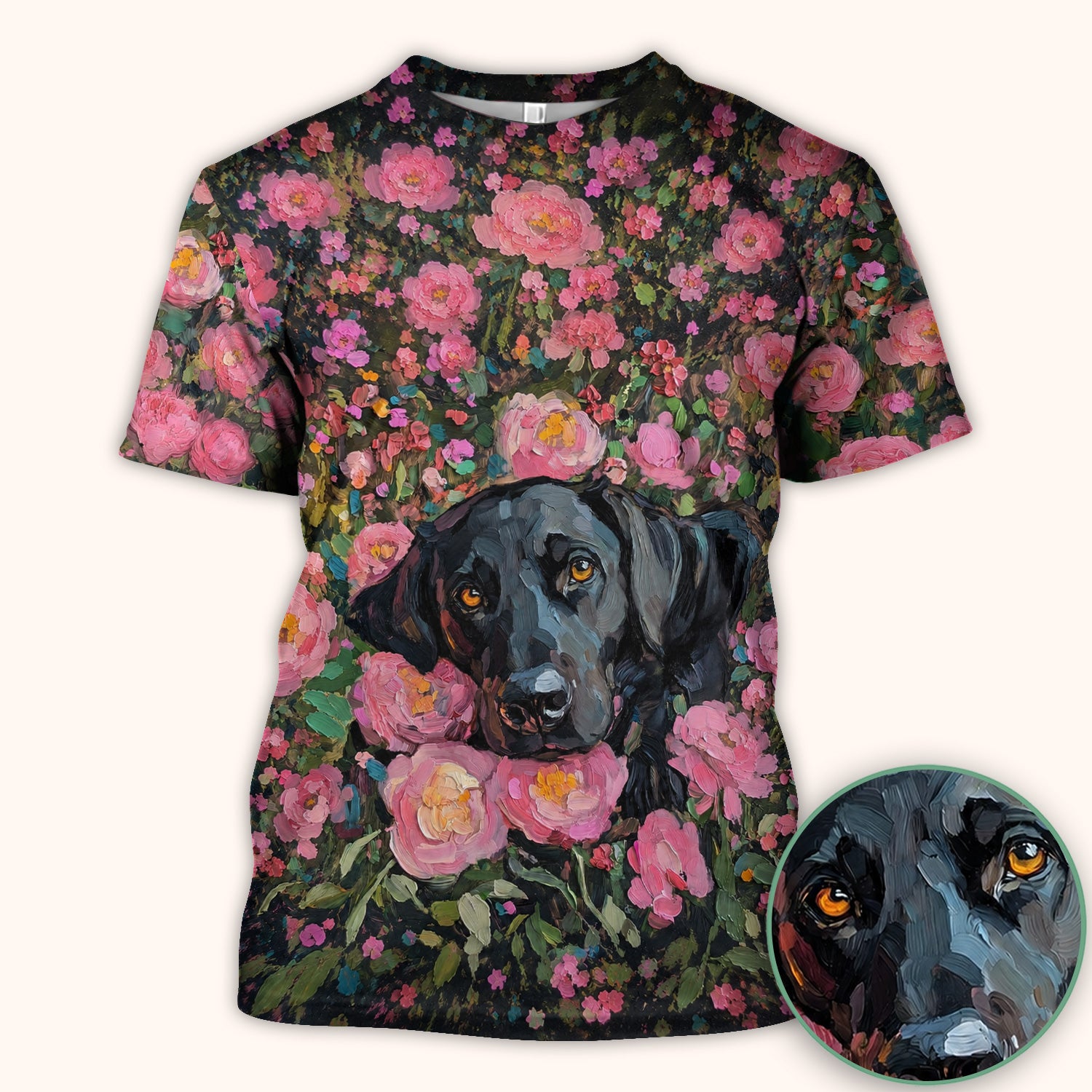 Painterly Floral Black Dog Pattern, Pet Lover Medical Scrub Top, Comfortable Scrubs for Nurses