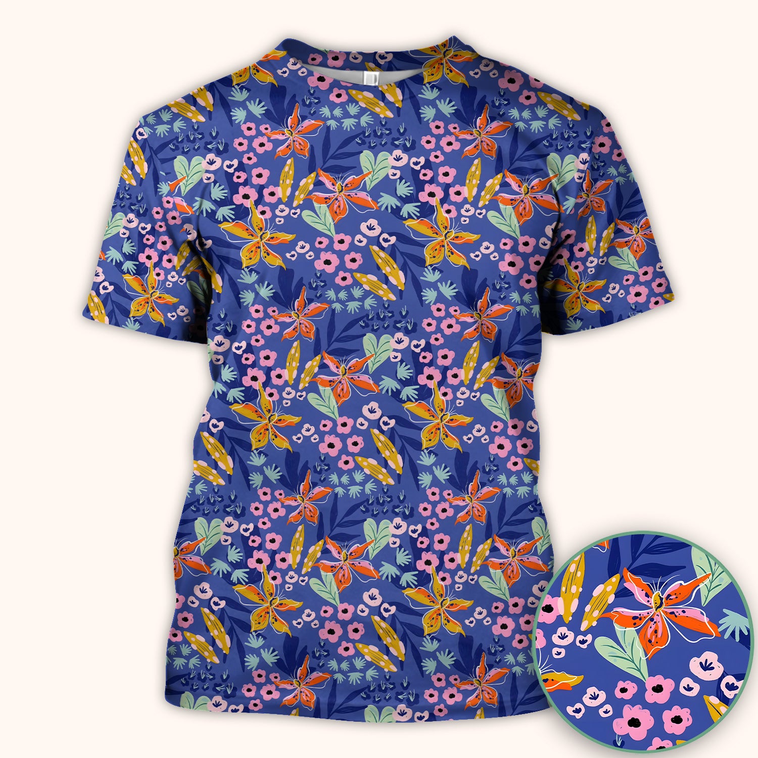 Nurse Blue Lily Floral Garden Pattern Scrub Top, Comfortable Scrubs for Nurses