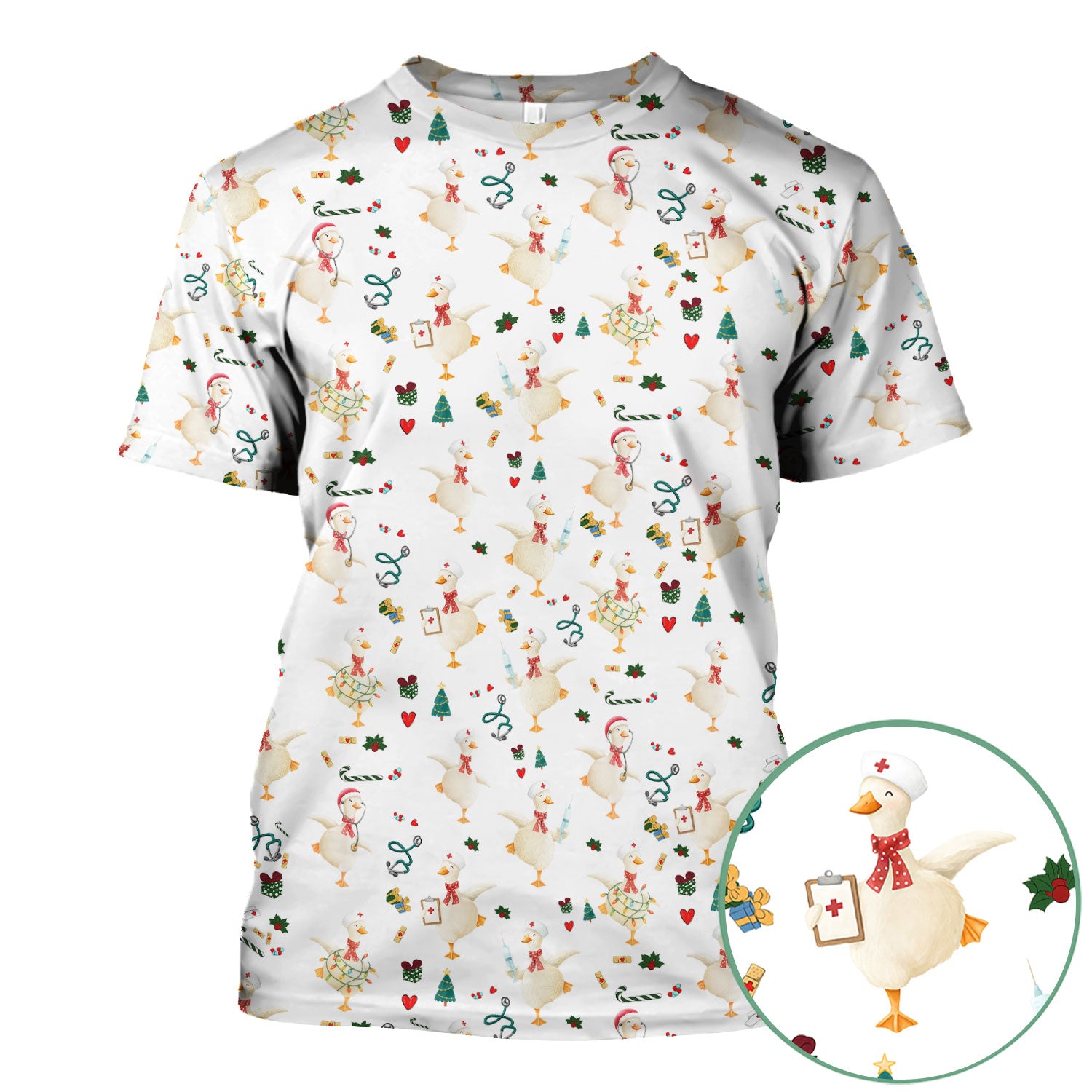 Funny Christmas Goose Scrub Top - Holiday Nurse Shirt for Women - Cute Medical Uniform Xmas Gift for RN CNA LPN Nursing Student