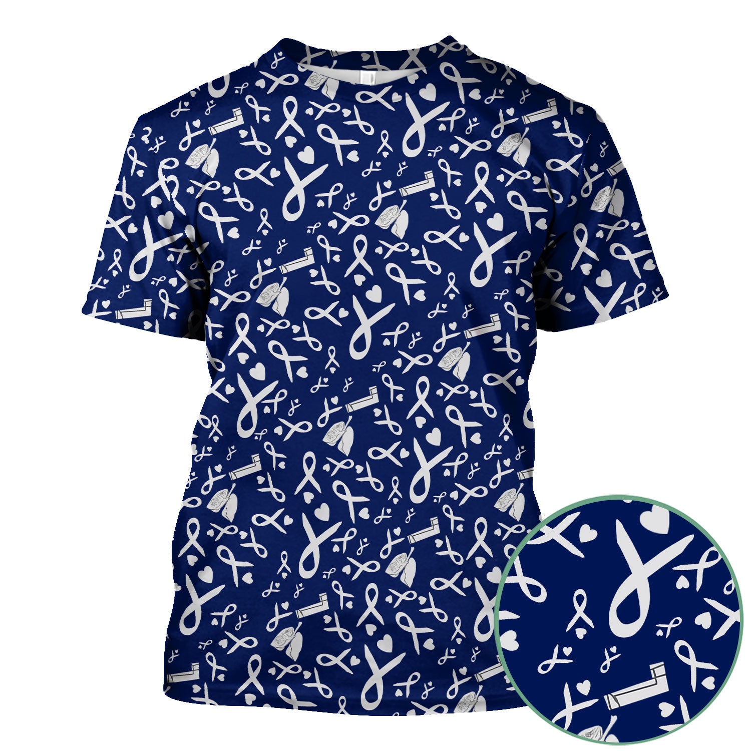 Lung Cancer Awareness Nurse Scrub Top - Gray Ribbon Inhaler & Lungs Pattern - COPD Asthma Medical Uniform Gift for RN LPN CNA