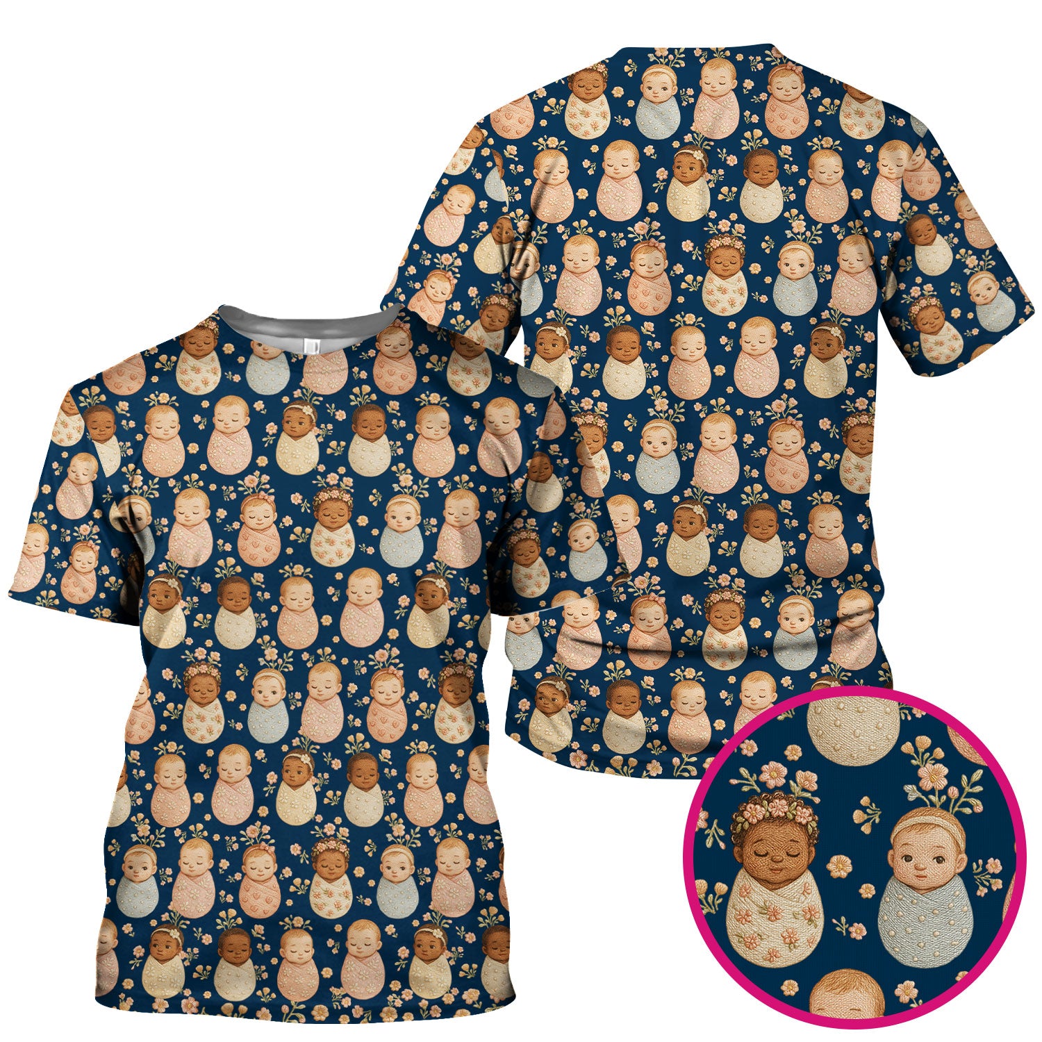 Sweet Newborn Baby Floral Print Nurse Scrub Top, Comfortable Scrubs for Nurses