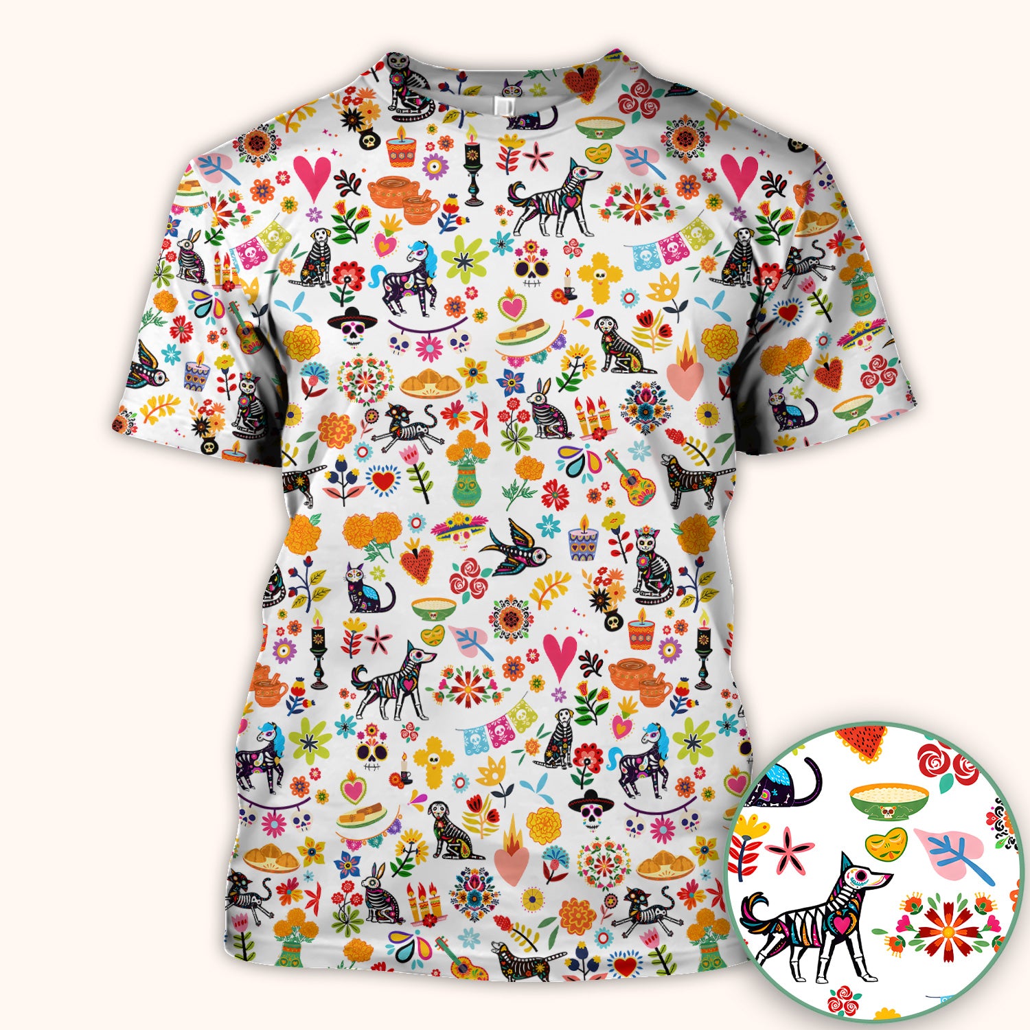 Day Of The Dead Sugar Skull Print Scrub Top, Comfortable Scrubs for Nurses