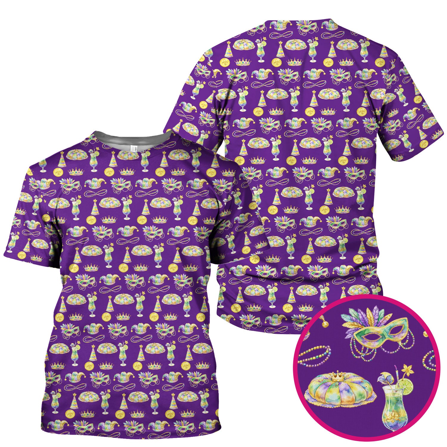 Mardi Gras Mask Scrub Top, Elegant Carnival Pattern Nurse Shirt For Women, Breathable Fabrics Nursing Uniform