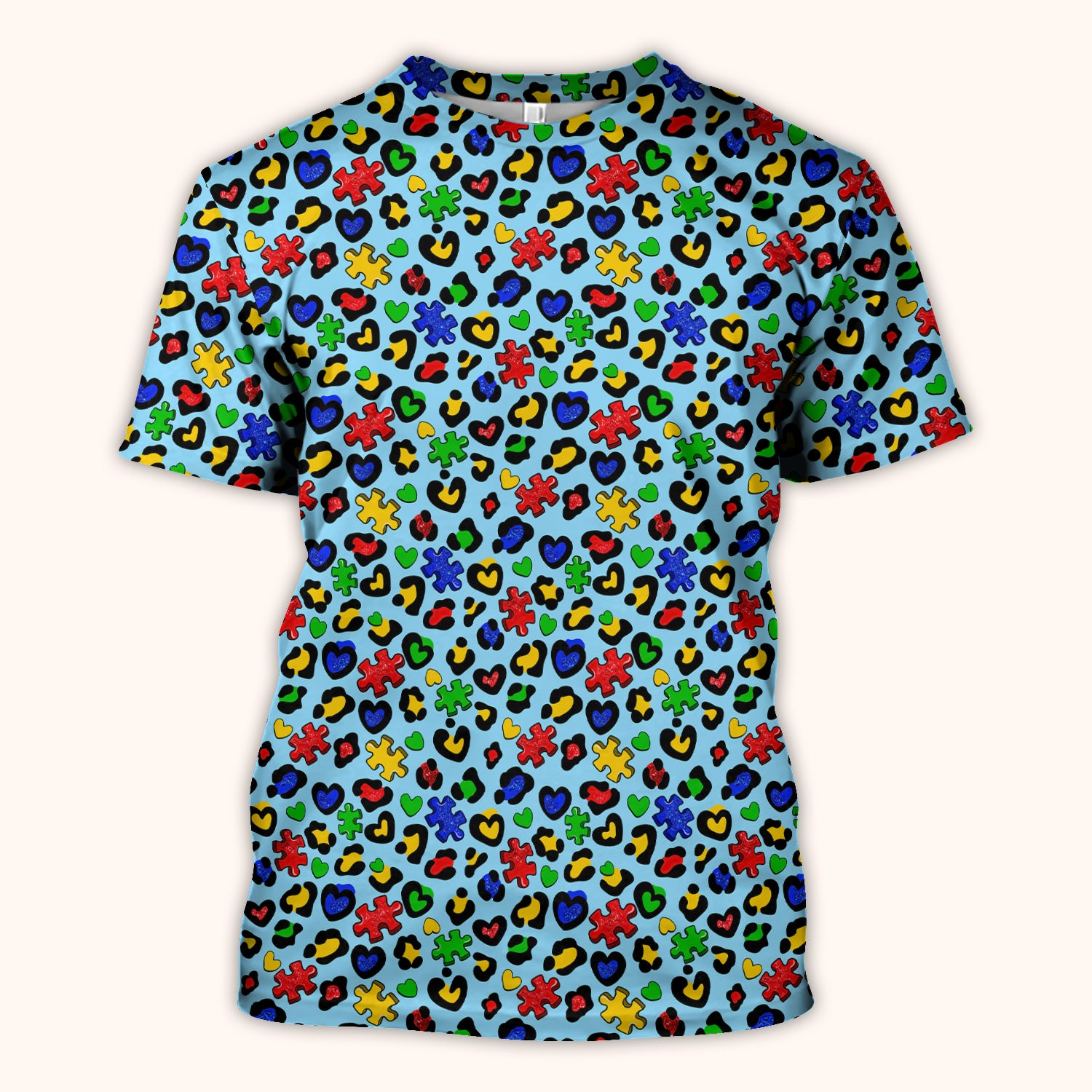 Puzzle Heart Awareness Print Scrub Top, Soft & Comfortable Scrubs for Nurses