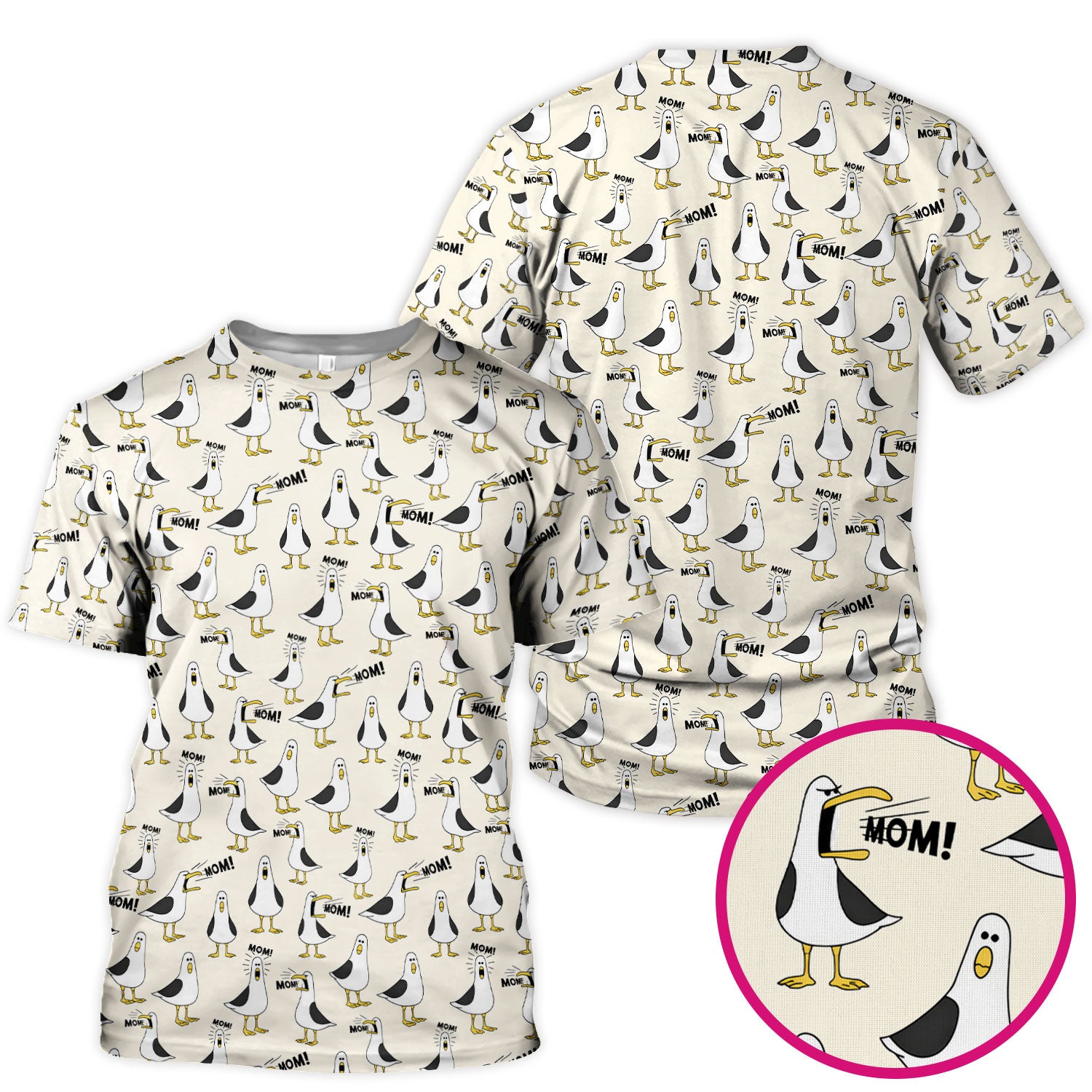 Funny Seagull Mom Seamless Pattern Scrub Top, Comfortable Scrubs for Nurses