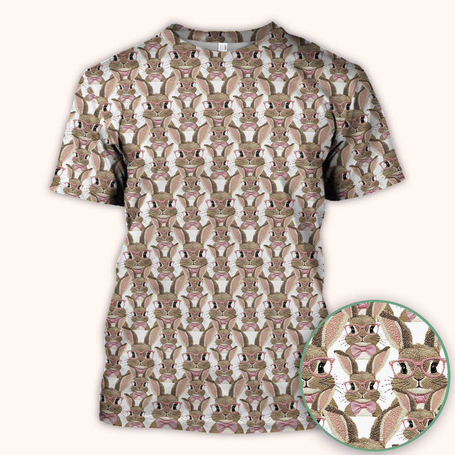 Cute Bunny With Glasses Pattern Scrub Top, Breathable Fabrics Nursing Uniform, Easter