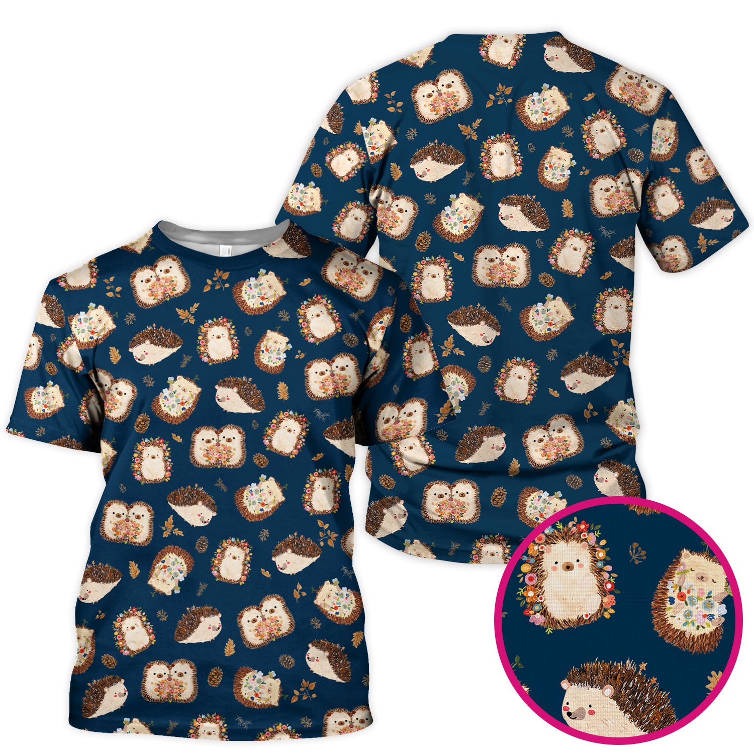 Cute Hedgehog Floral Scrub Top, Breathable Fabrics Nursing Uniform