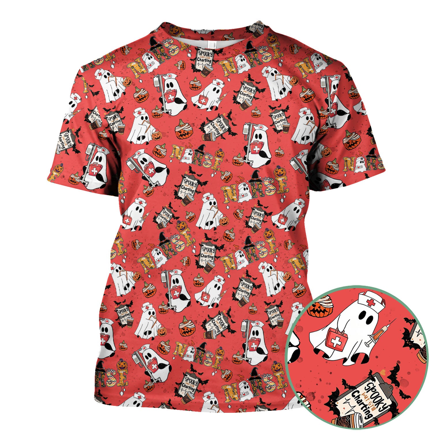 Halloween Scrub Top - Spooky But Still Charting - Funny Scrubs for Nurses - Horror Pumpkin Nursing Uniform
