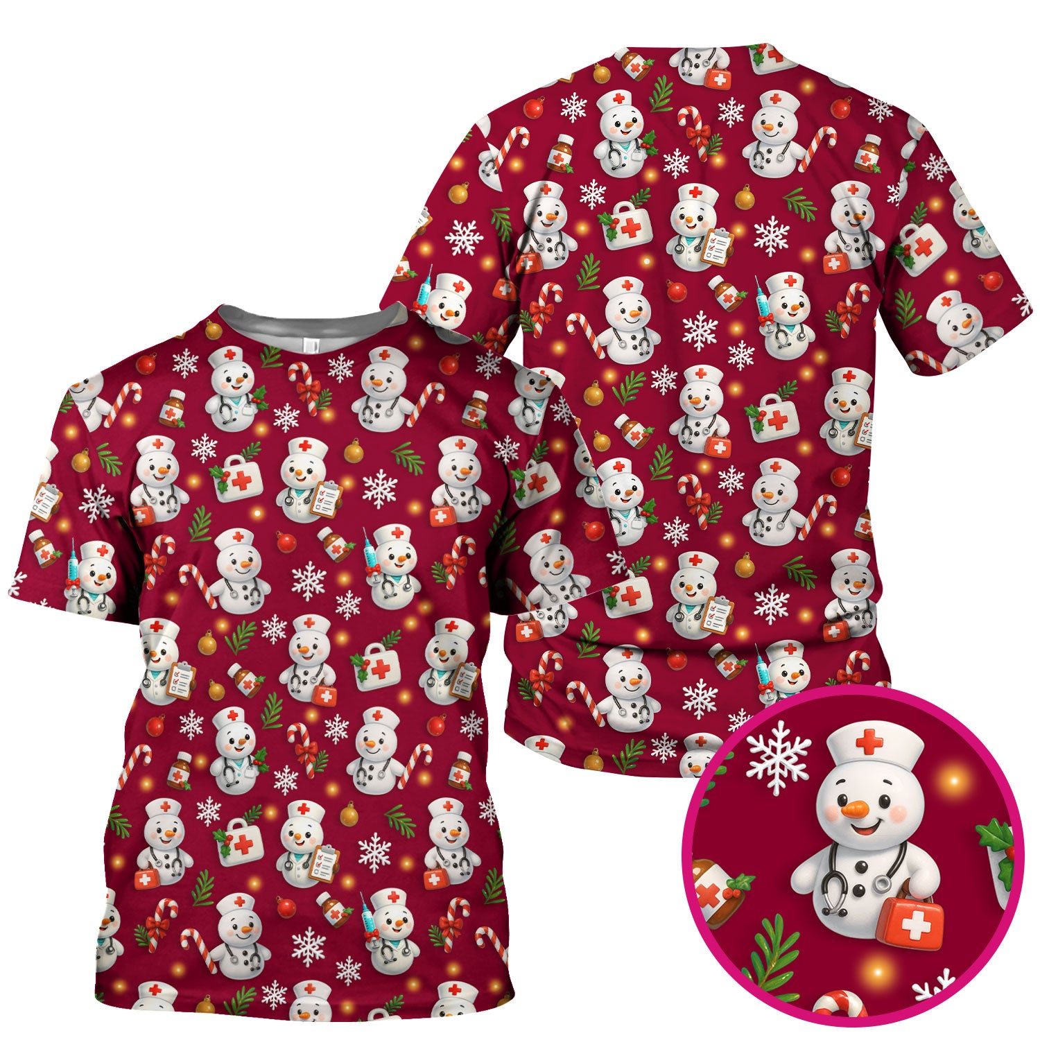 Holiday Nurse Scrub Top Christmas Design - Adorable Snowman Nursing Shirt - Cute Medical Gift for RN LPN CNA Doctors