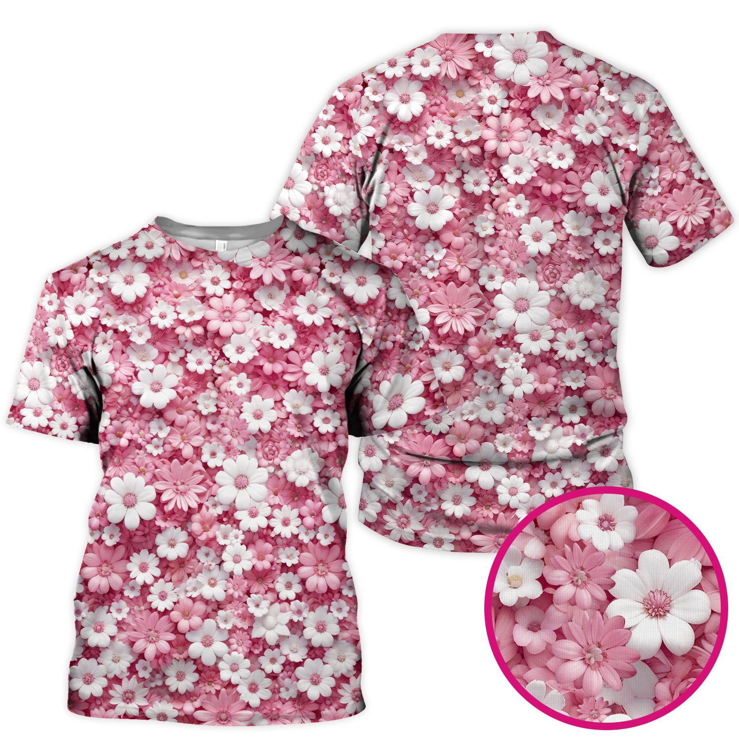 Cute Daisy Flower Bloom Pattern Scrub Top, Breathable Fabrics Nursing Uniform