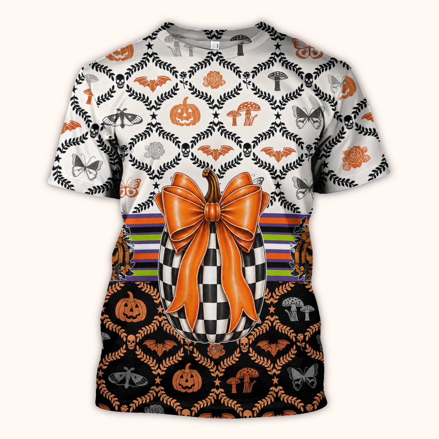 Halloween Checkered Pumpkin With Bow Pattern Scrub Top, Comfortable Scrubs for Nurses
