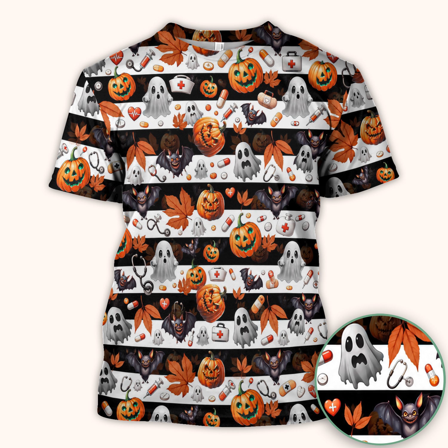 Halloween Ghost And Medical Icons Scrub Top, Comfortable Scrubs for Nurses