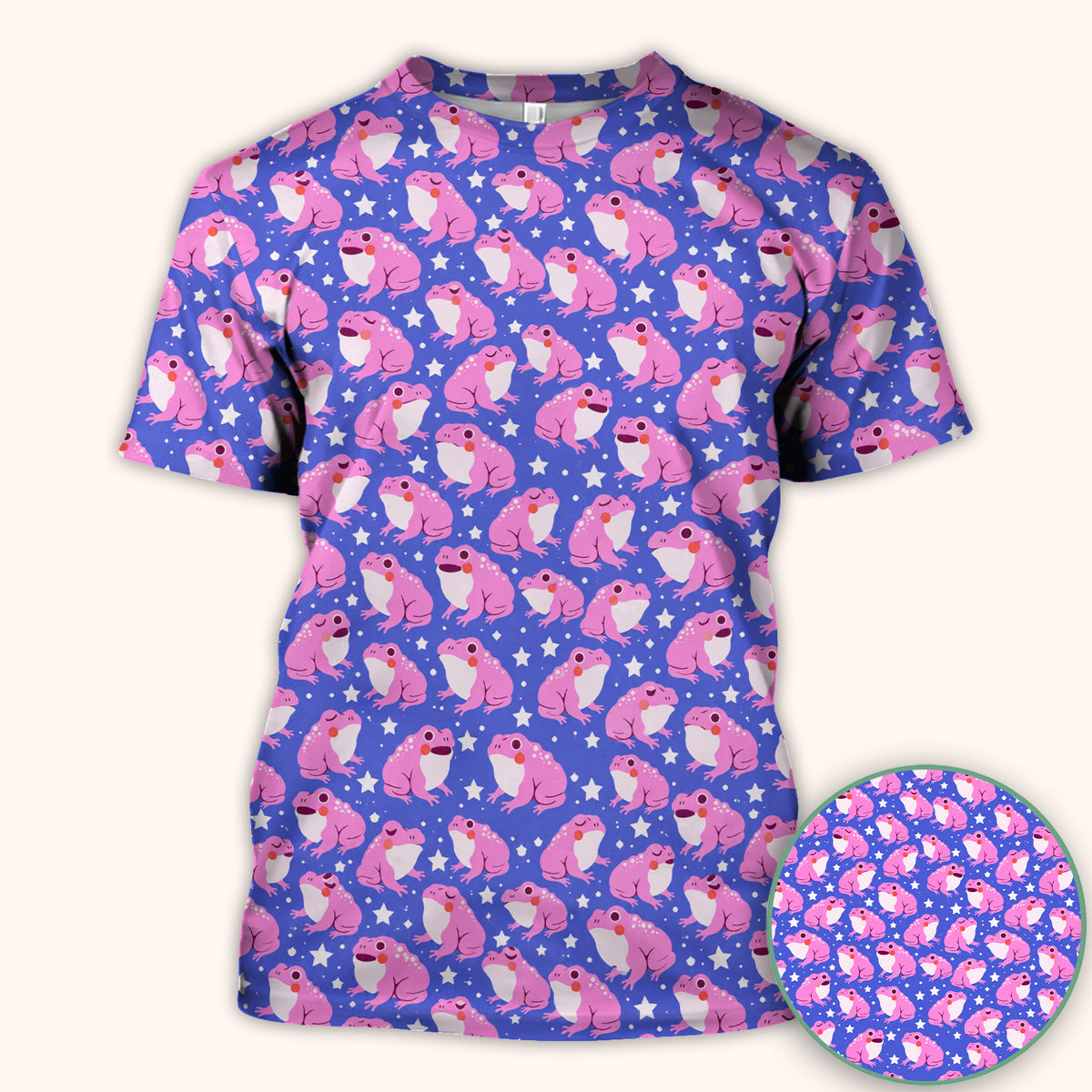 Cute Pink Frogs with Stars Pattern Scrub Top, Comfortable Scrubs for Nurses