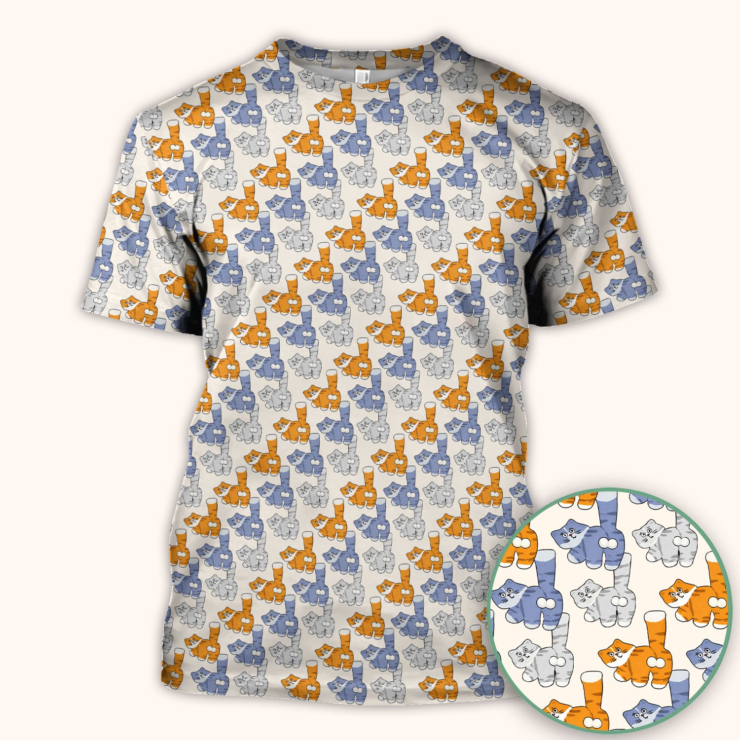 Cute Cartoon Cat Pattern Scrub Top for Nurses, Comfortable Scrubs for Nurses