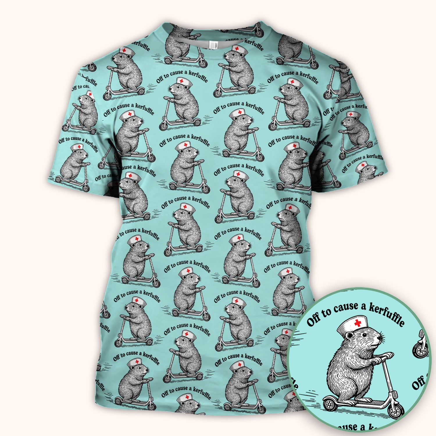 Funny Nurse Mouse Scooter Print Scrub Top, Comfortable Scrubs for Nurses