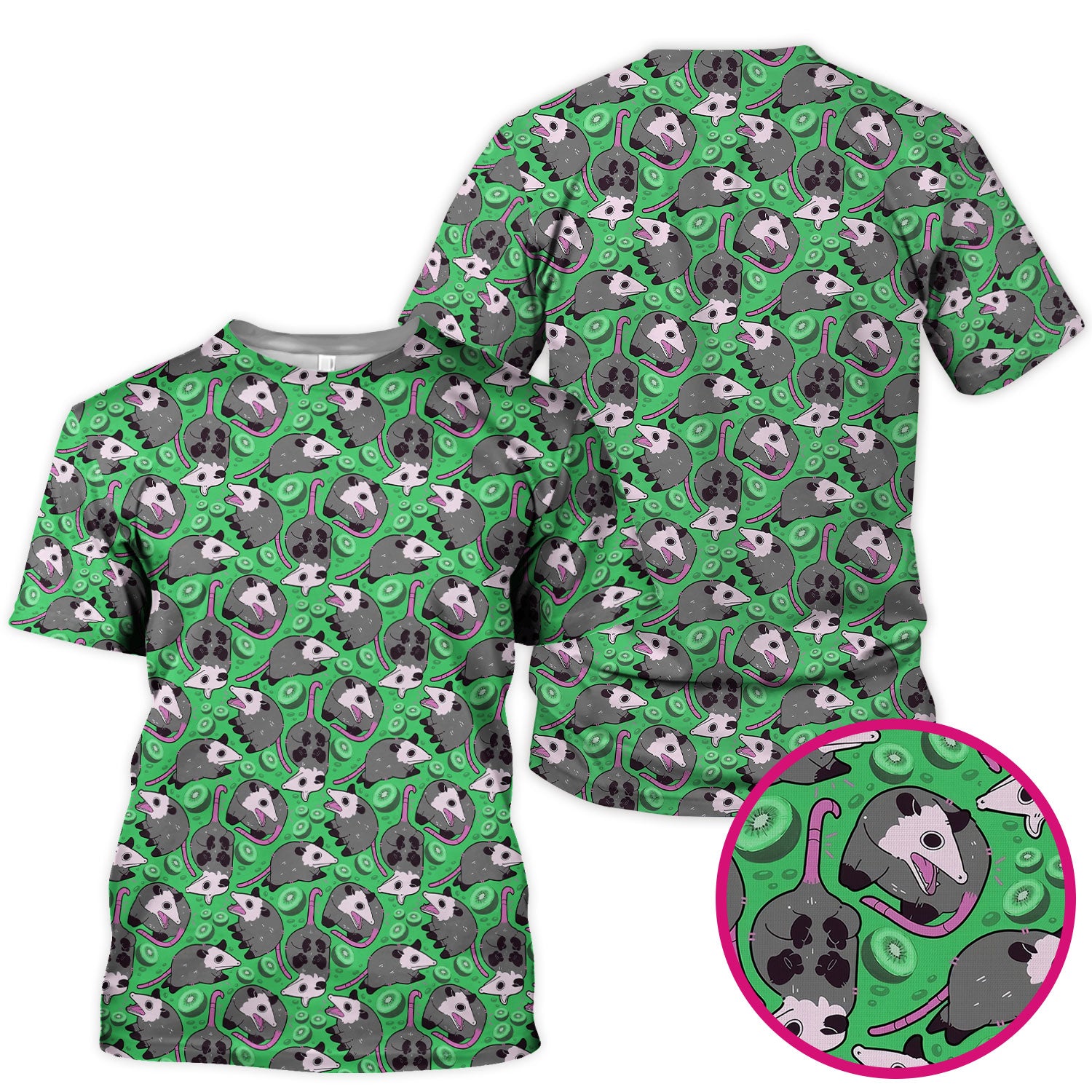 Funny Opossum Kiwi Scrub Top, Quirky Cartoon Animal Nursing Uniform