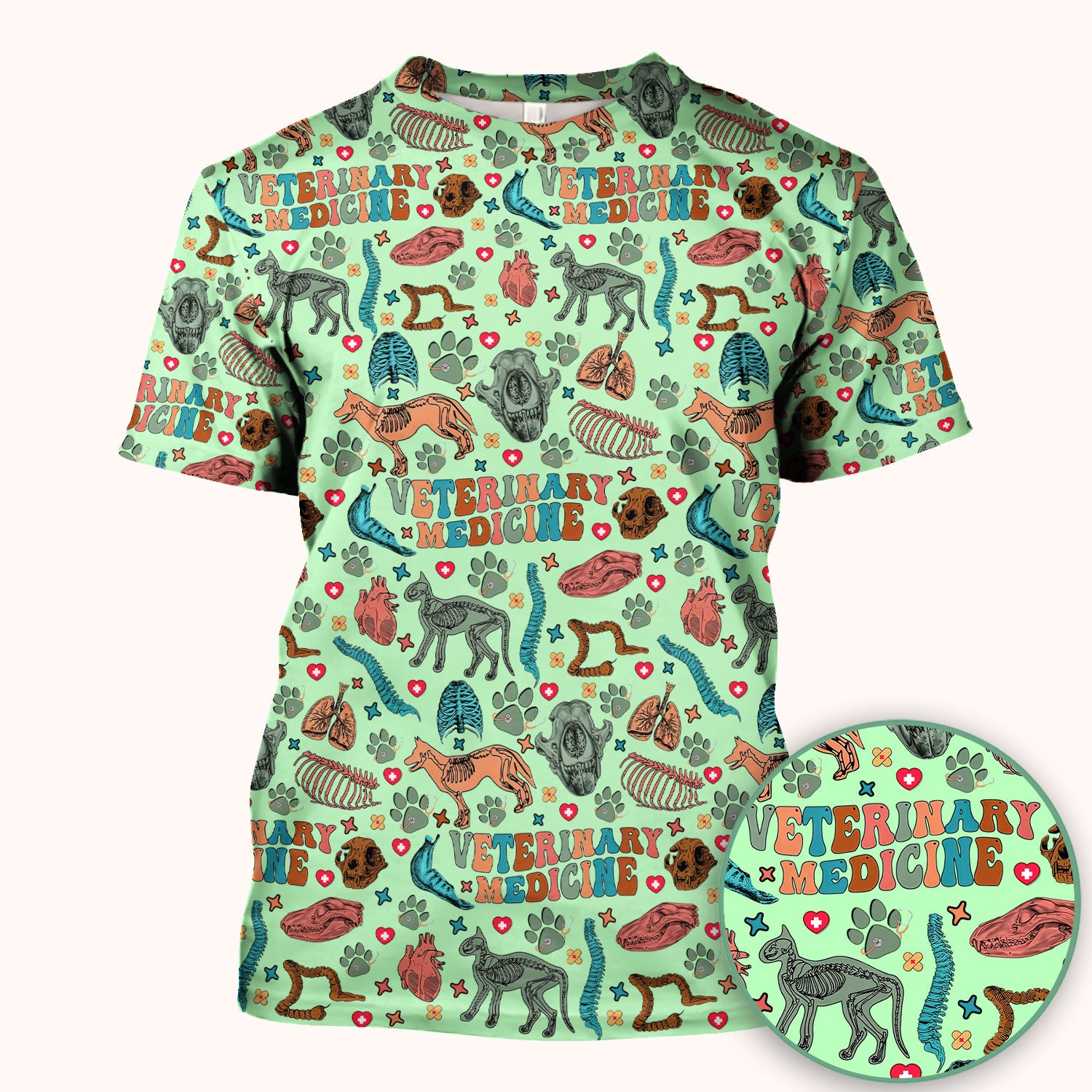 Vet Tech Scrub Top - Veterinary Medicine Pattern - Animal Medical Uniform for Women Nurse Gift