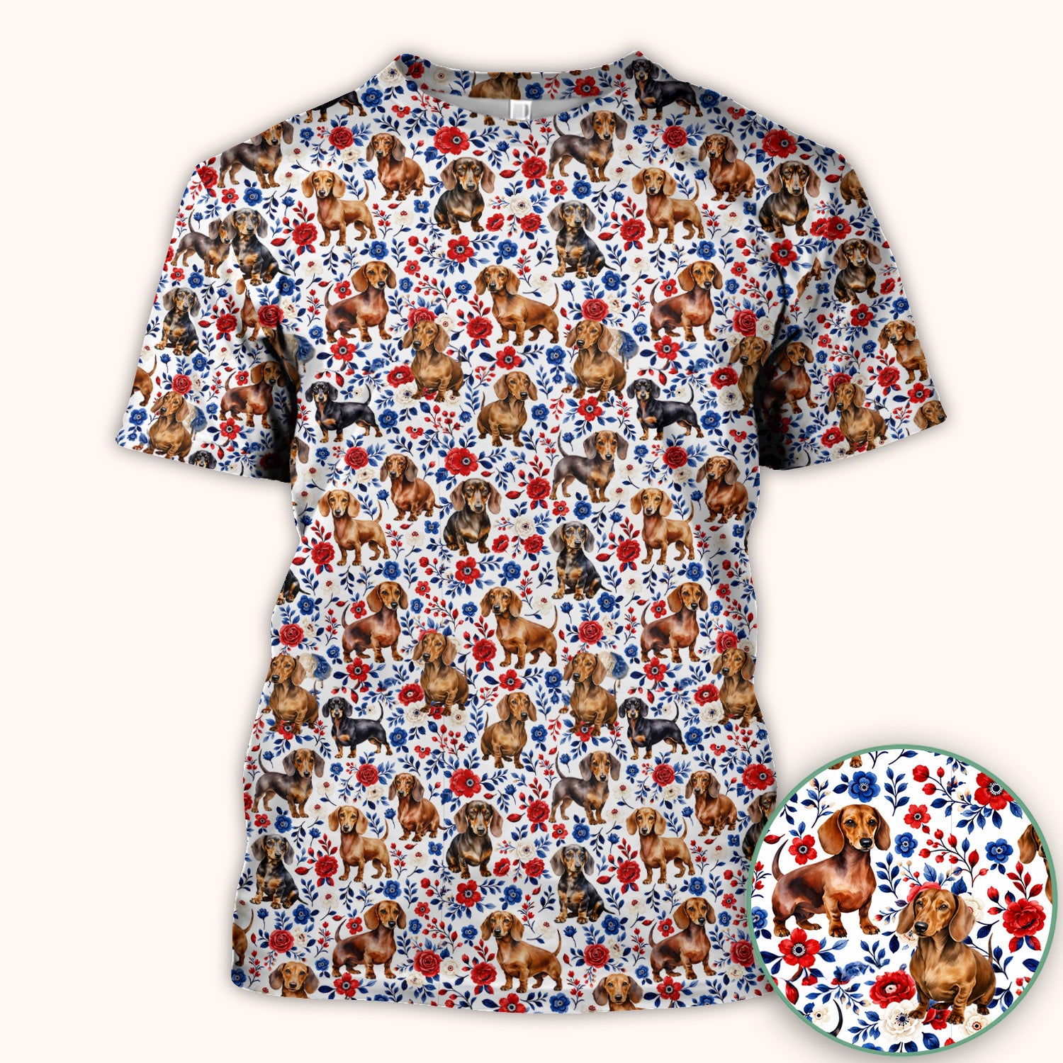 Floral Dachshund Nurse Scrub Top for RN, CNA, Veterinary Staff, Dog Lover Uniform