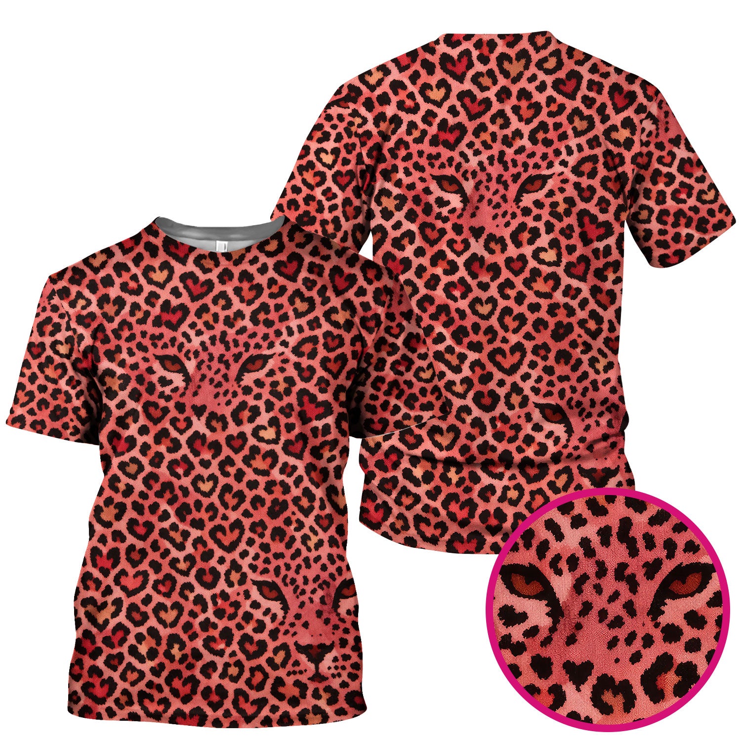 Leopard Pattern Nurse Scrub Top, Pink Medical Nurses Shirt, Breathable Fabrics Nursing Uniform, Valentine