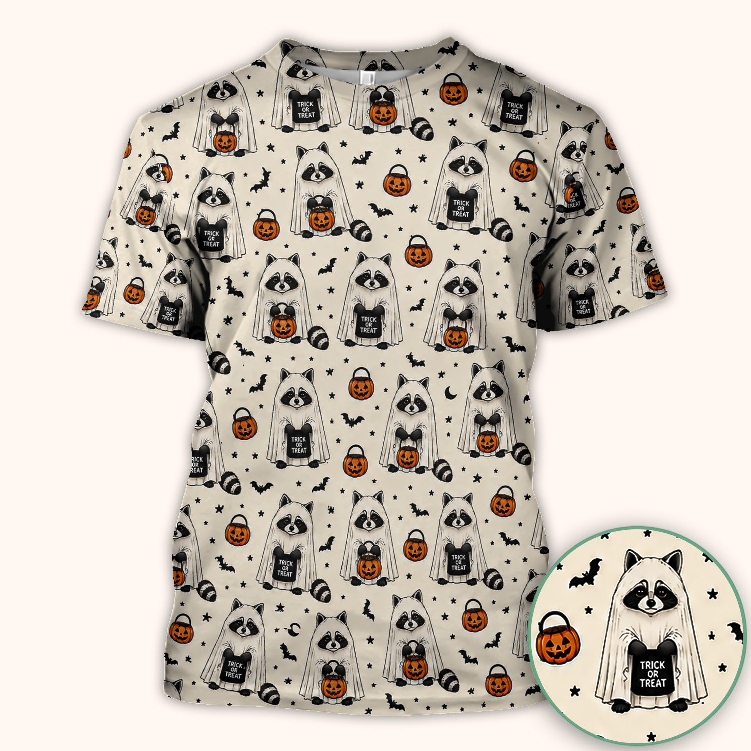 Cute Halloween Ghost Raccoon Scrub Top, Comfortable Scrubs for Nurses