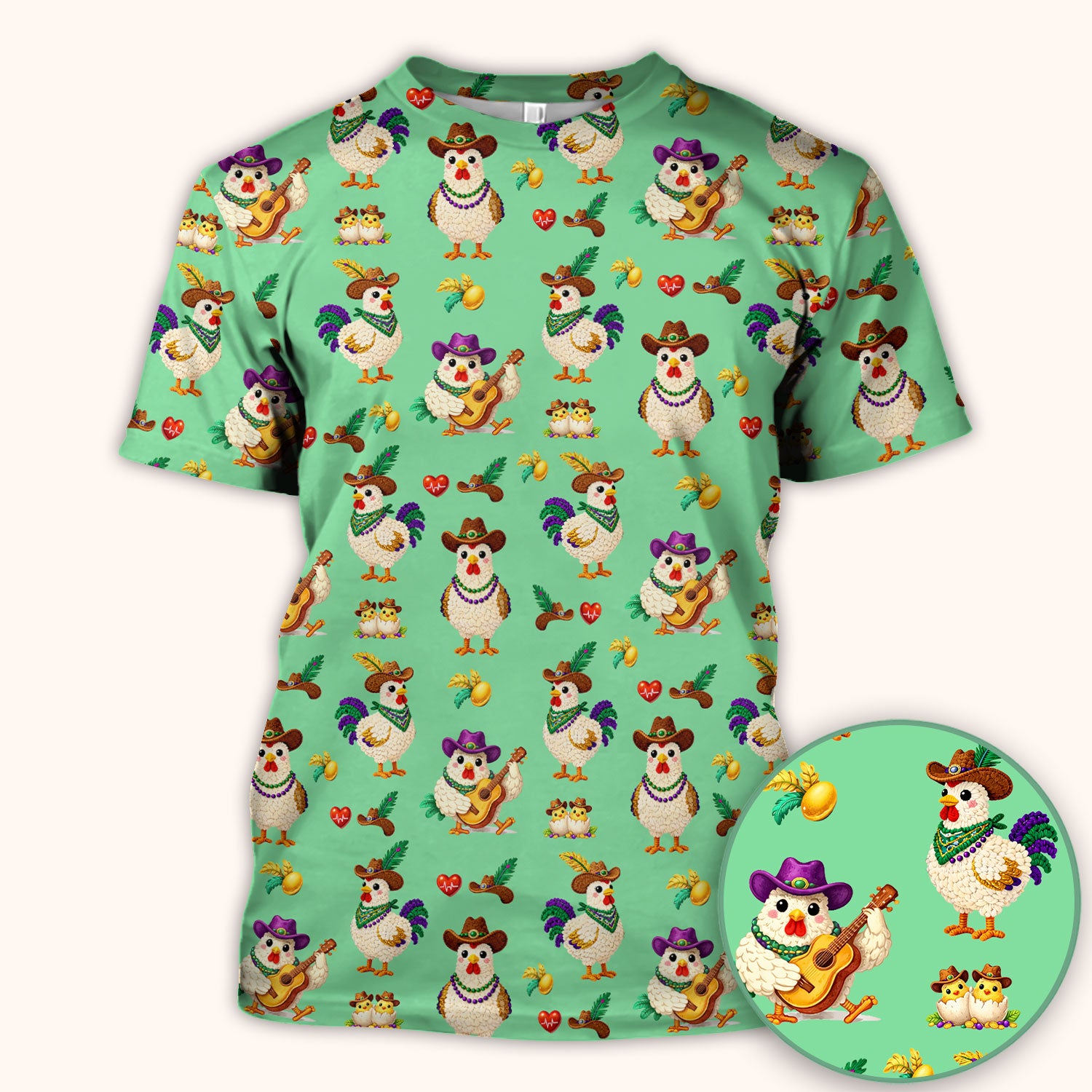 Funny Mardi Gras Rooster Cowboy Print Scrub Top, Comfortable Scrubs for Nurses