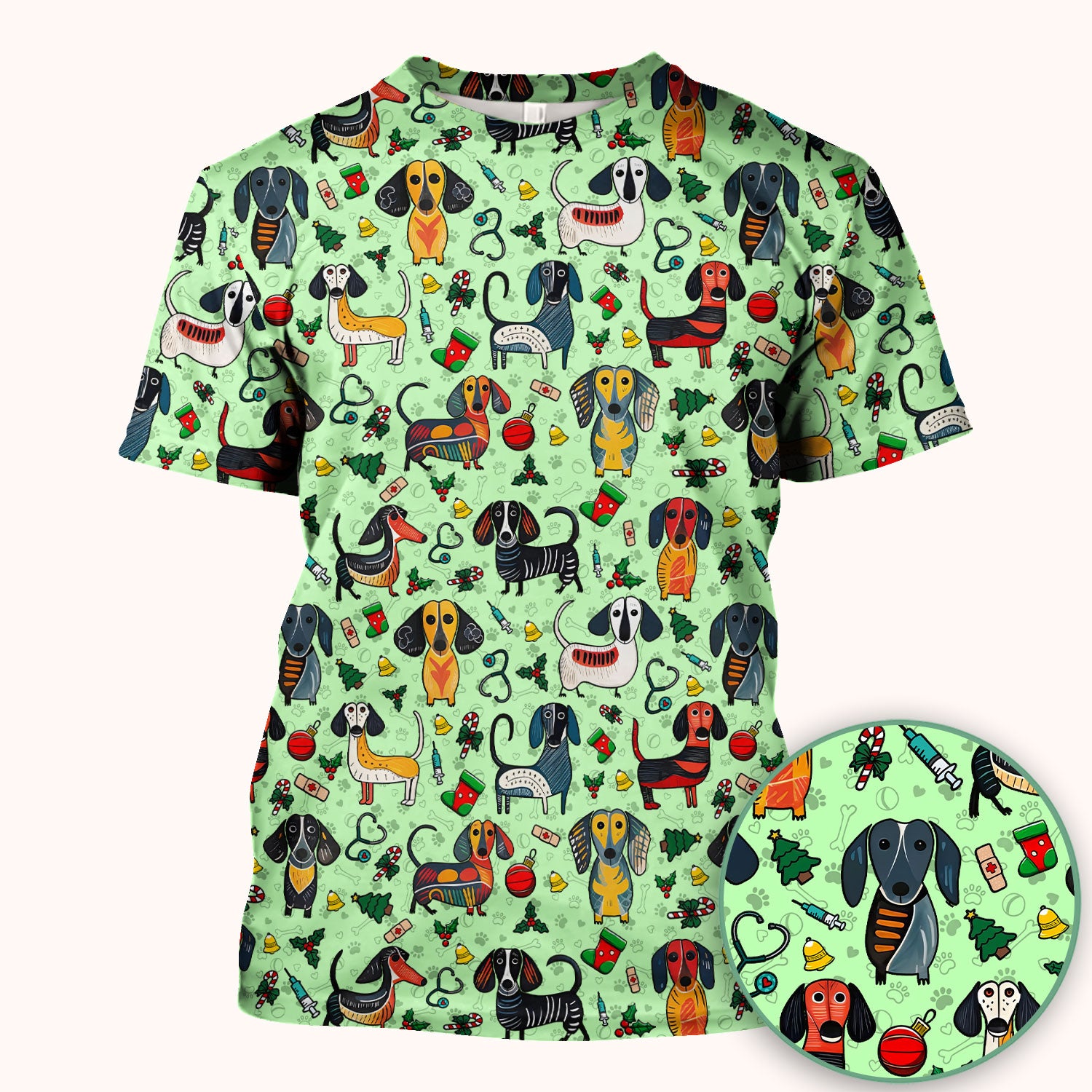Dachshund Christmas Scrub Top - Cute Wiener Dog Nurse Uniform for Women - Holiday Medical Shirt