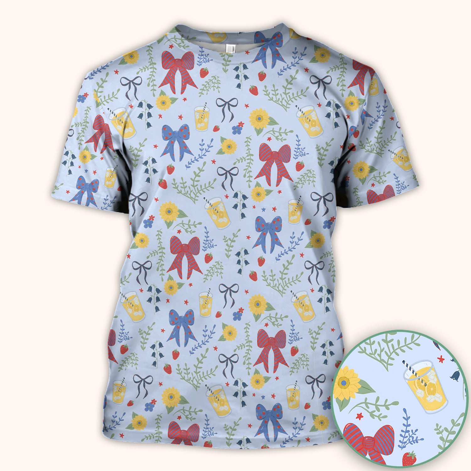 Sweet Summer Bow Nurse, Lemonade Floral Medical Scrub Top, Comfortable Scrubs for Nurses