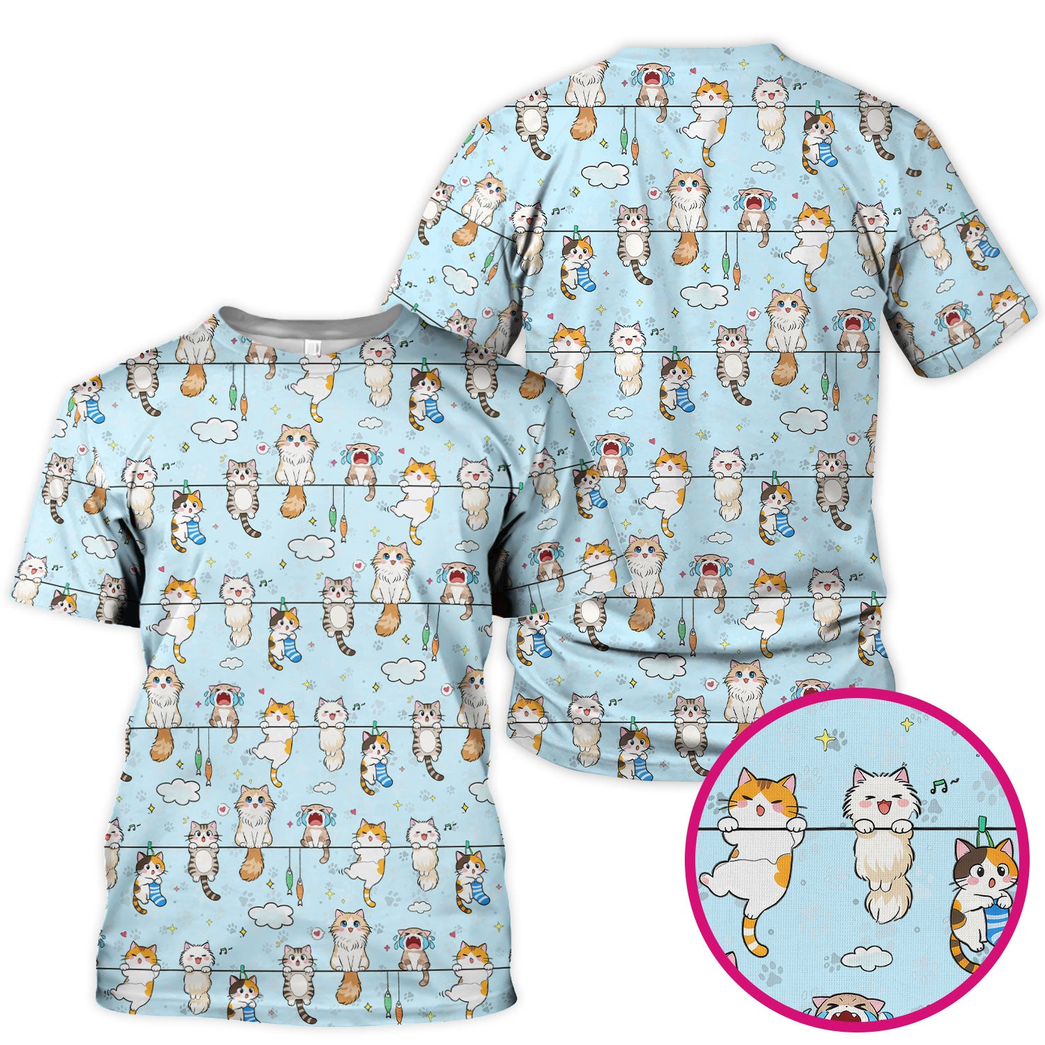 Funny Cats With Cute Expressions Pattern Scrubs Top, Comfortable Scrubs for Nurses
