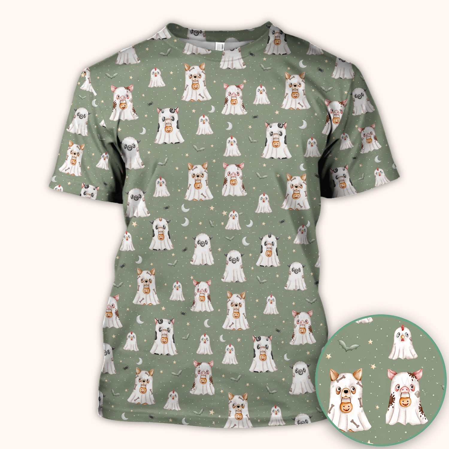 Spooky Farm Animal Ghost Scrub Top, Comfortable Scrubs for Nurses