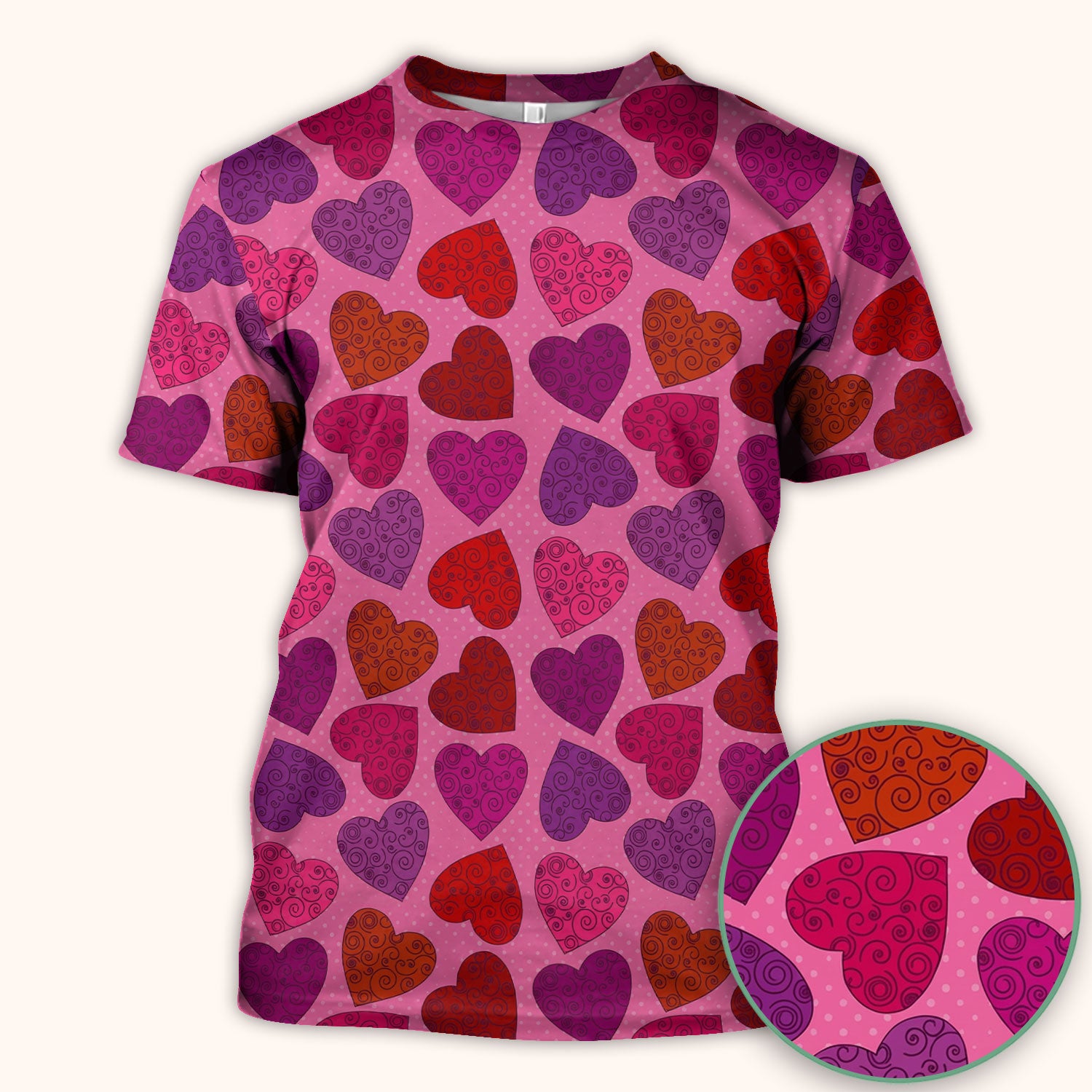 Women’s Pink Heart Scrub Top, Valentine Heart Pattern Nurse Shirt, Comfortable Scrubs For Nursing