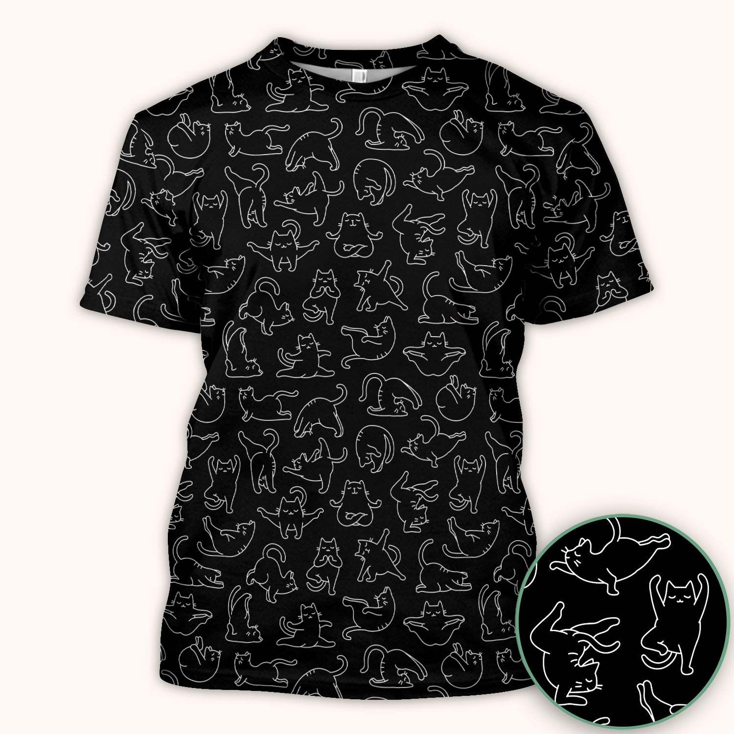 Cute Cat Outline Playing Pattern Scrub Top, Colorful Gothic Nurse Scrubs Uniform