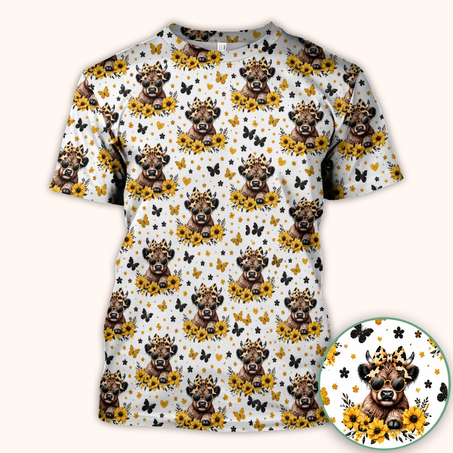 Cow With Sunflower Bow Pattern Scrub Top, Comfortable Scrubs for Nurses