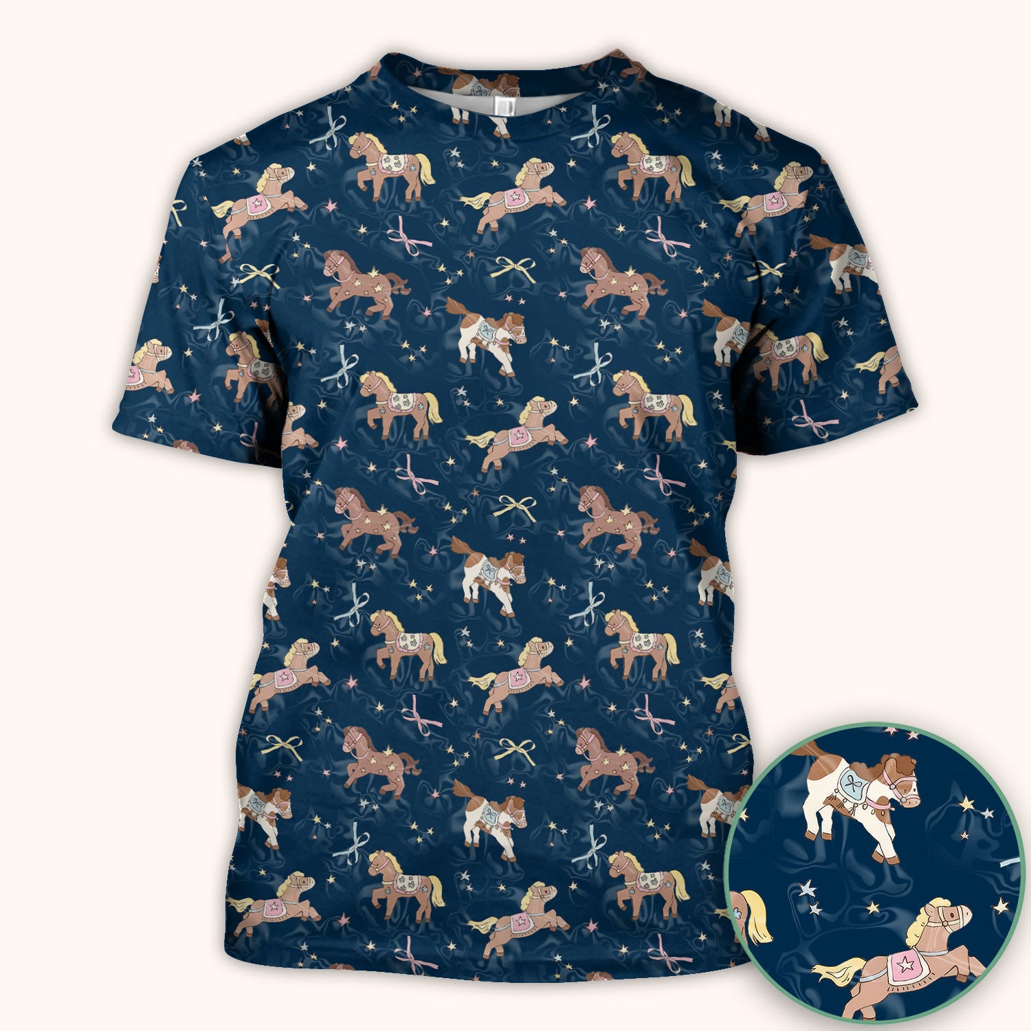 Cute Pony Star Pattern Scrub Top, Comfortable Scrubs for Nurses