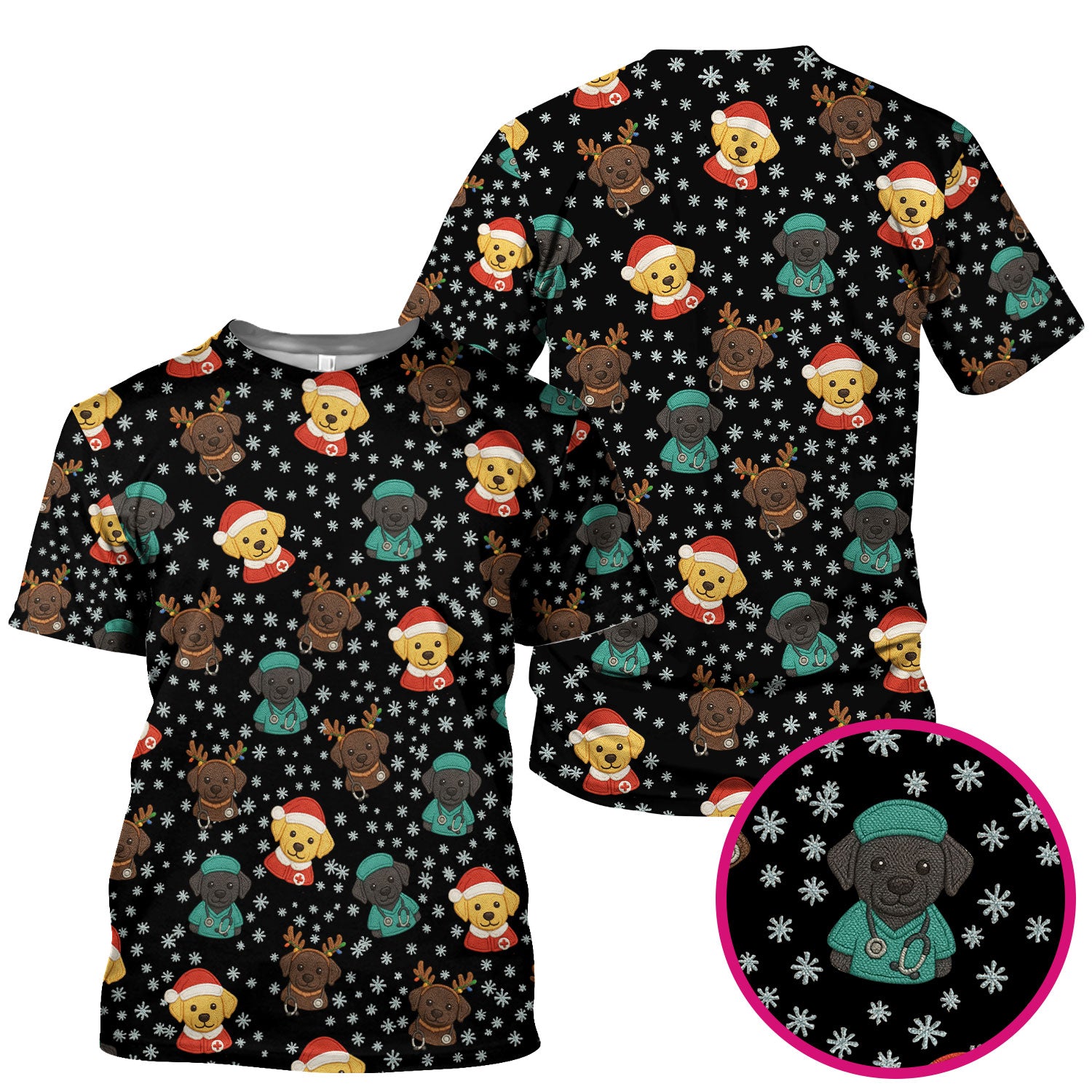 Christmas Dog Pattern Scrub Top, Cute Puppy Nurse Scrub Shirt, Holiday Nursing Uniform