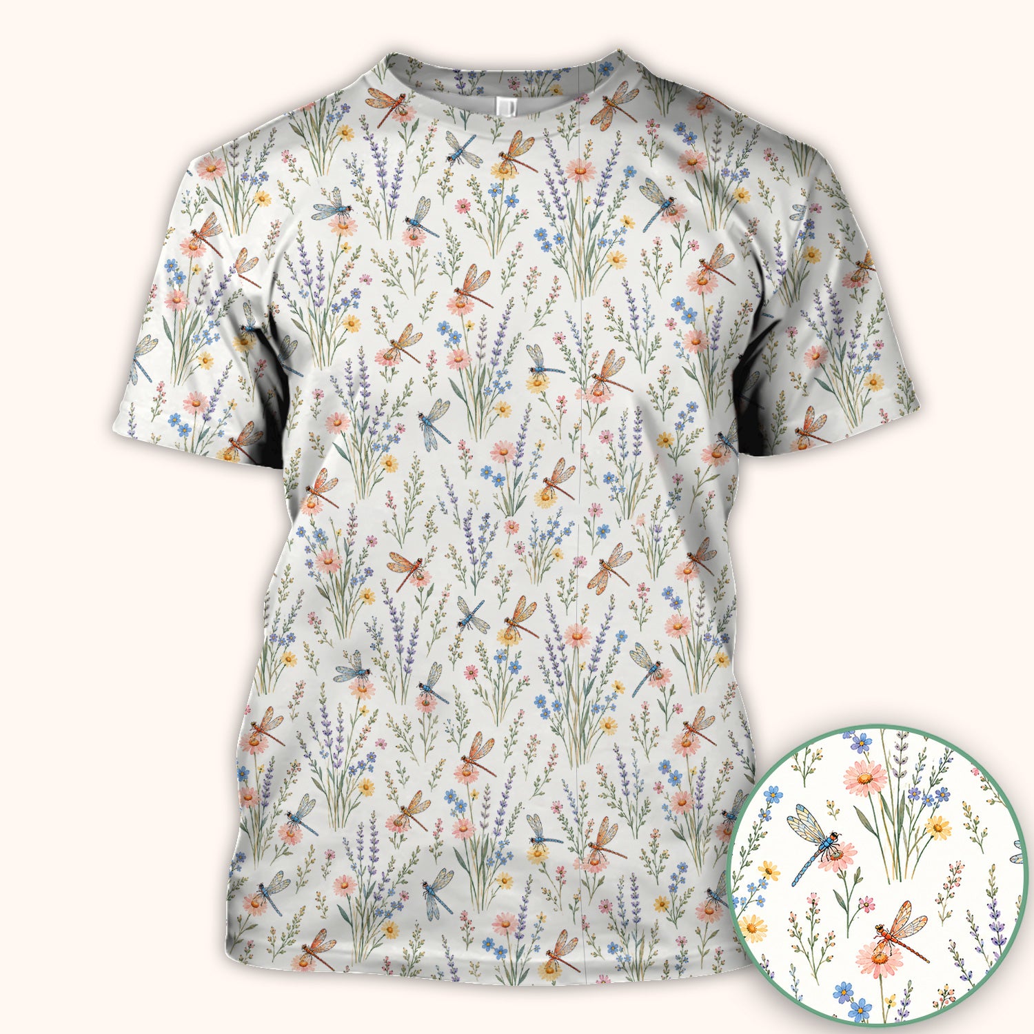 Dragonfly Wildflower Meadow Pattern Scrub Top, Comfortable Scrubs for Nurses