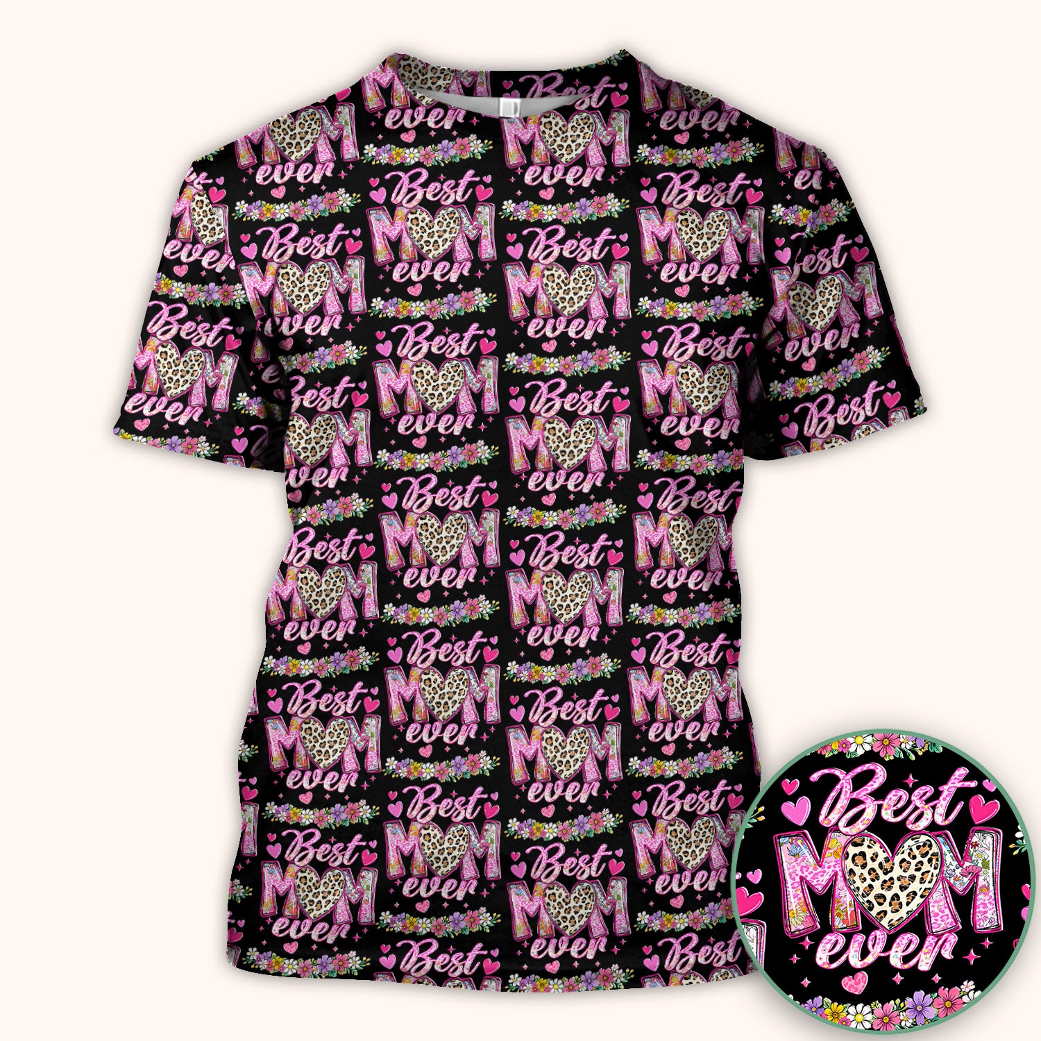 Best Mom Ever Leopard Heart Floral Pattern Scrub Top, Comfortable Scrubs for Nurses