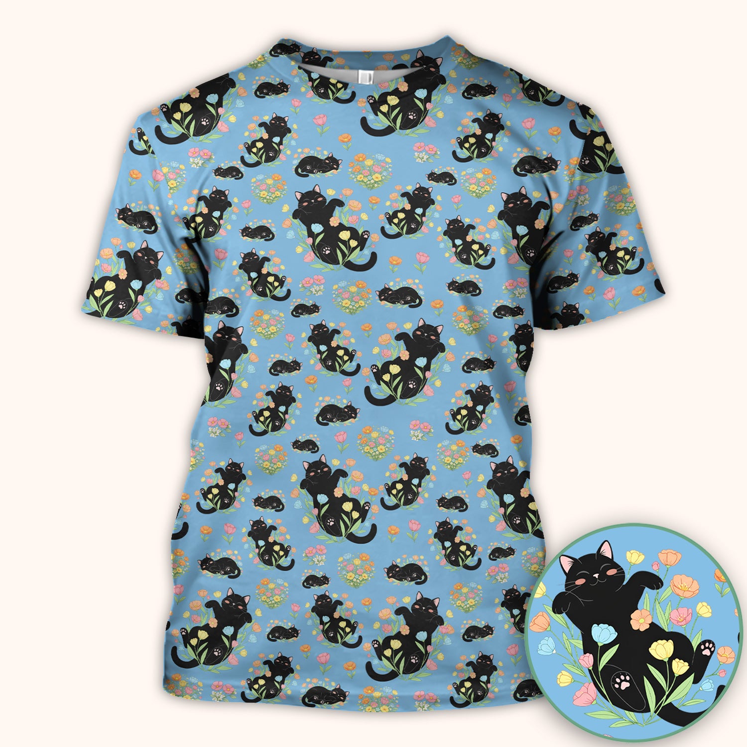 Cats With Cute Poses Floral Pattern Scrubs Top, Comfortable Scrubs for Nurses